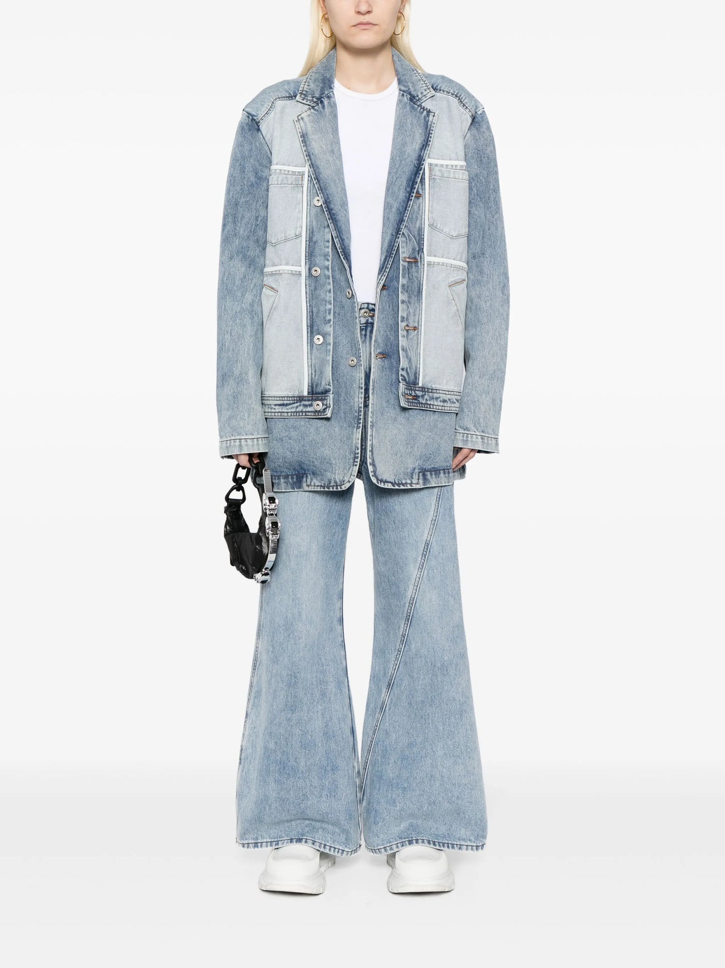 crossover waistband wide-leg jeans