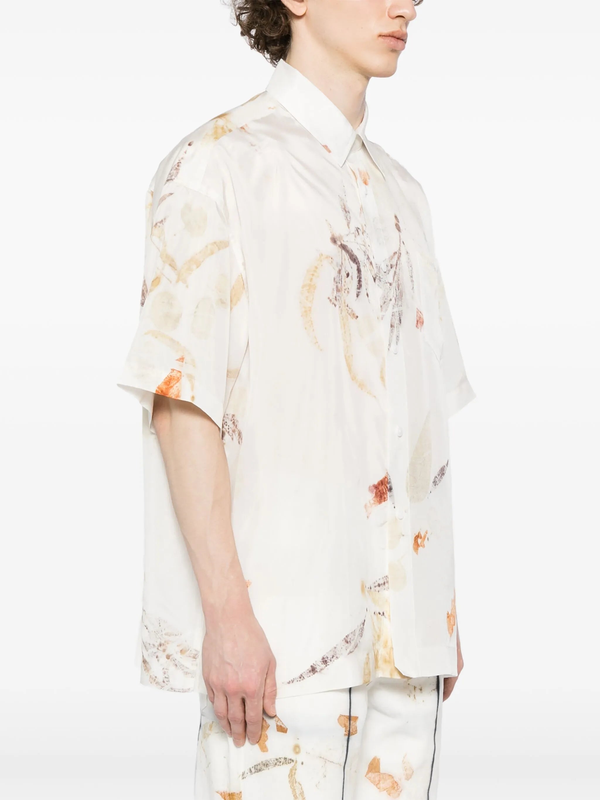leaf-print silk shirt