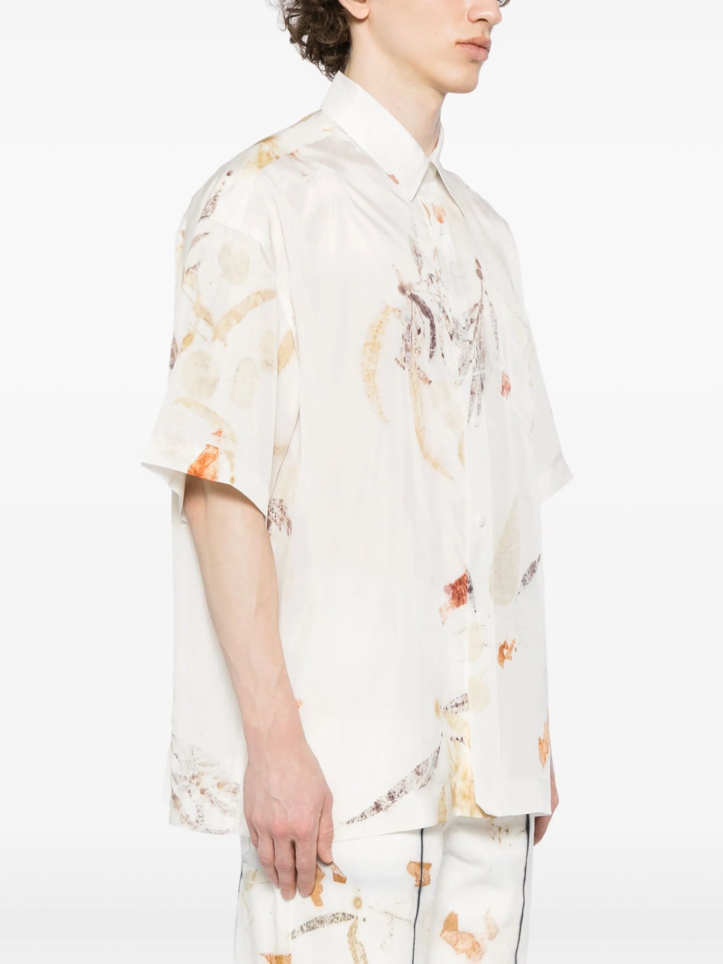 leaf-print silk shirt