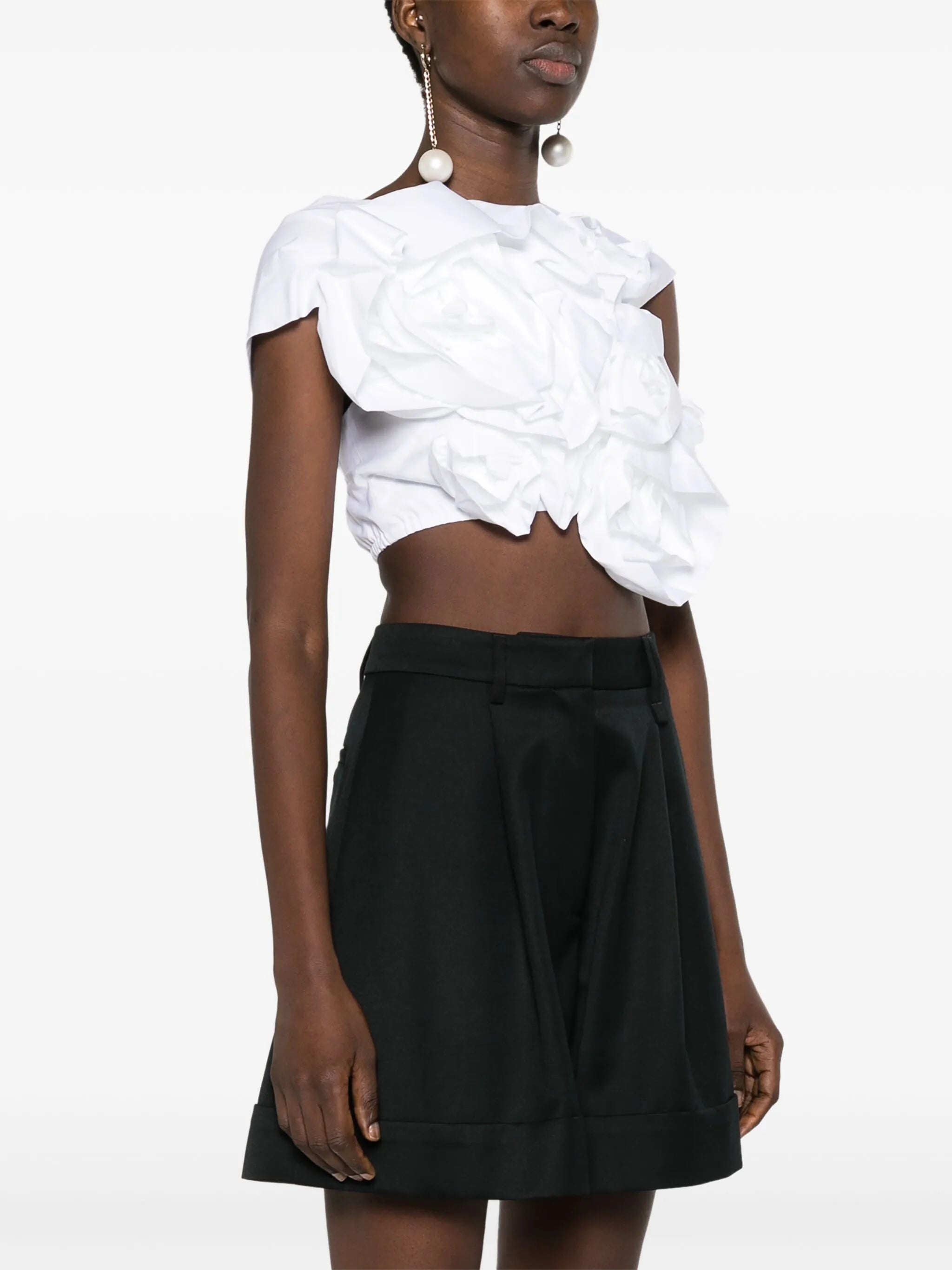 floral-appliqué cotton blouse