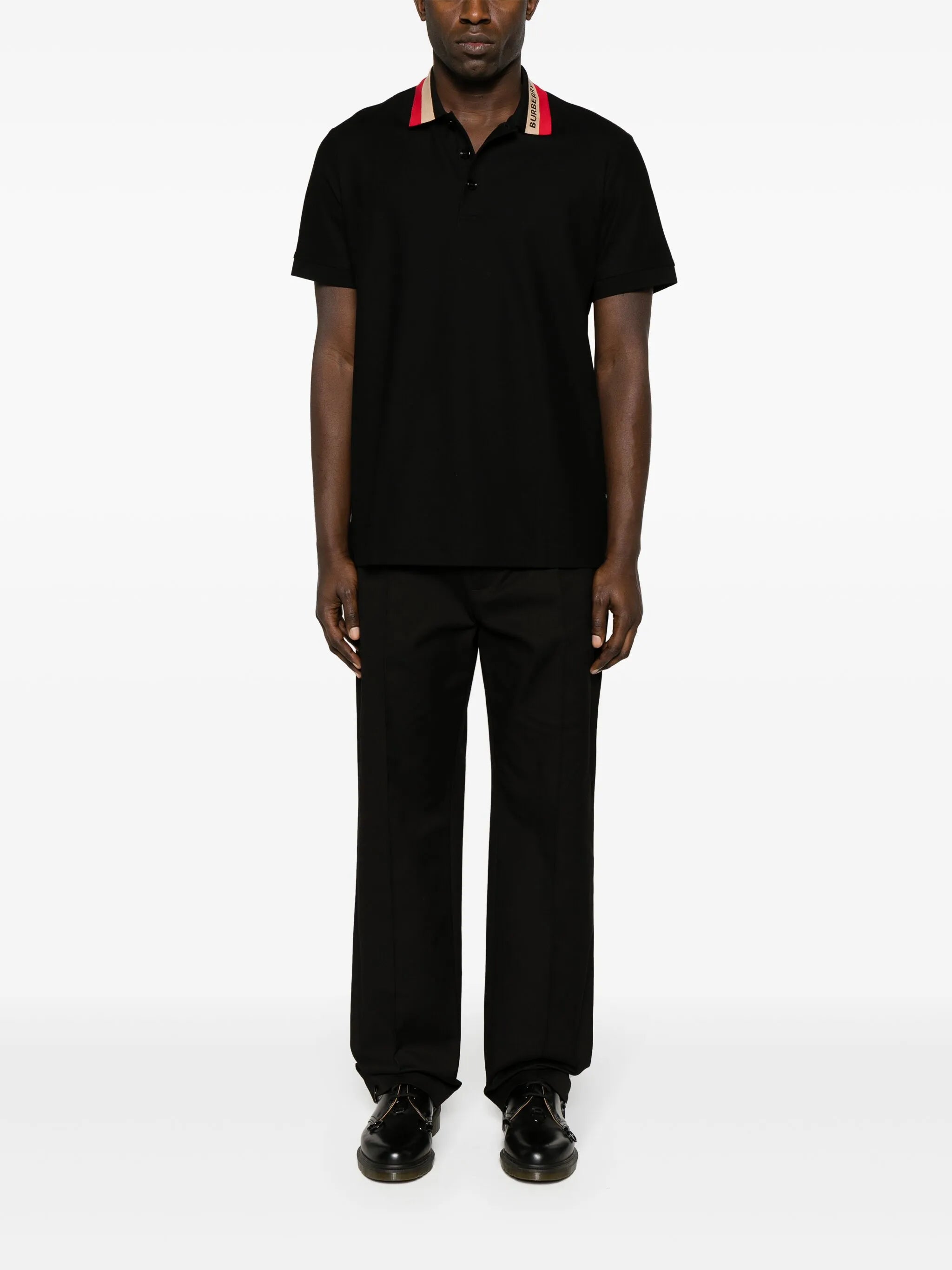 contrasting-collar cotton polo shirt