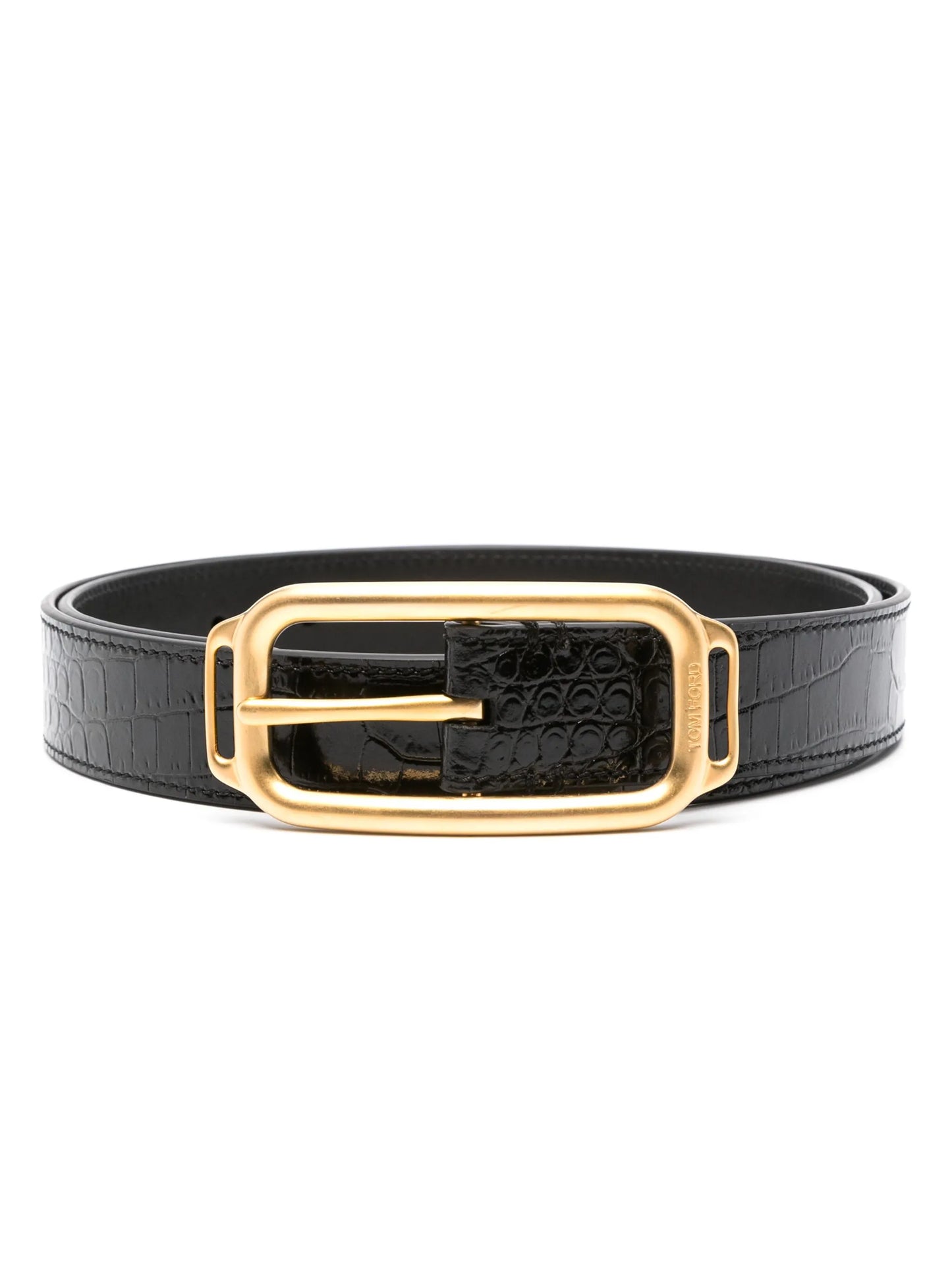 crocodile-effect leather belt