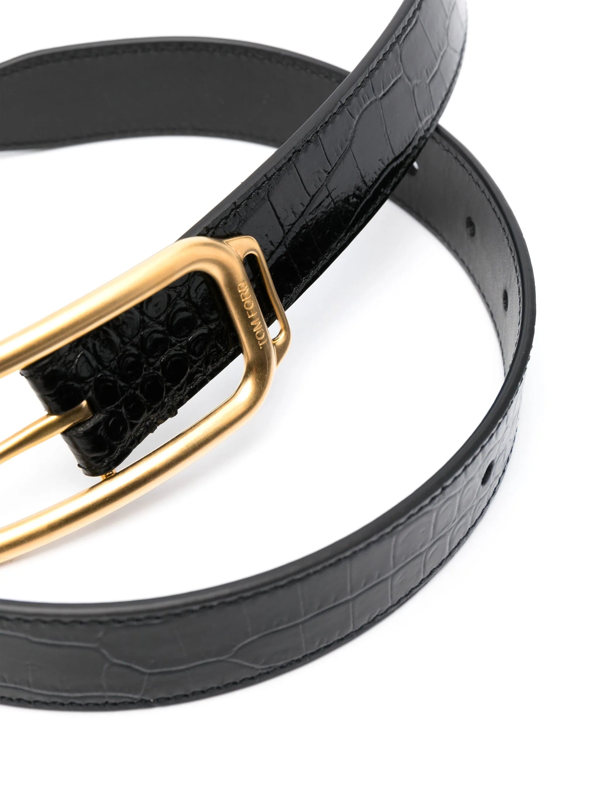 crocodile-effect leather belt