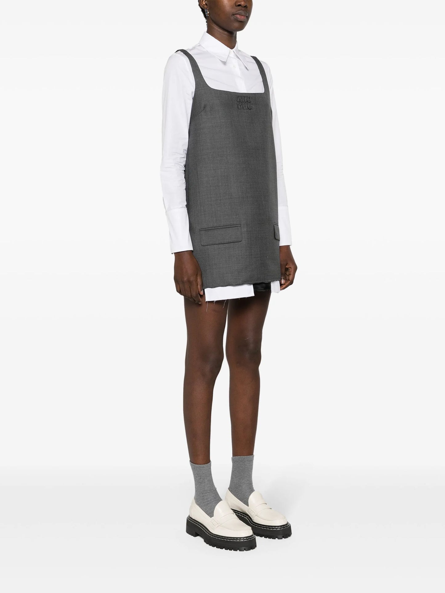 logo-patches layered minidress