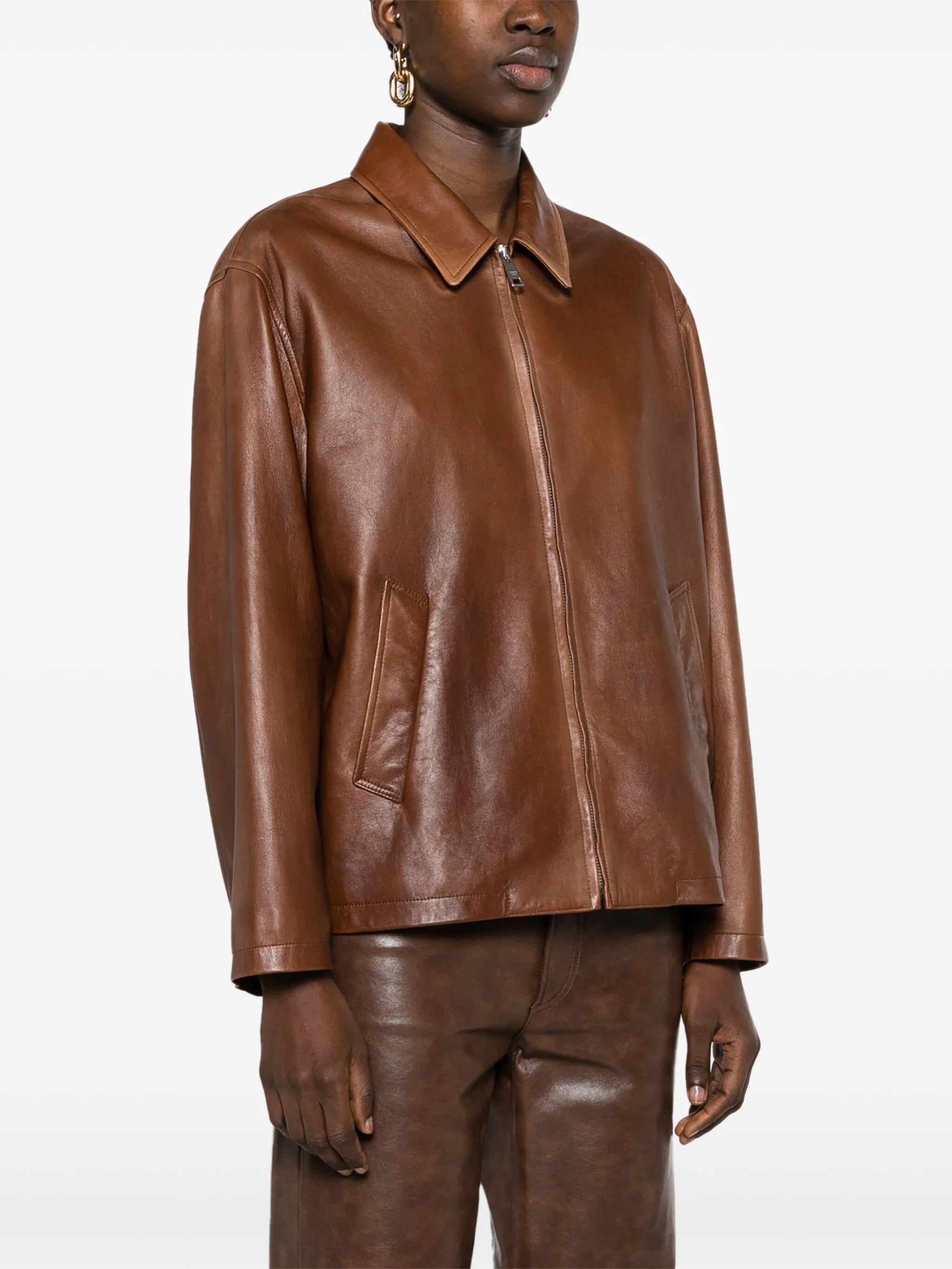 triangle-logo leather jacket