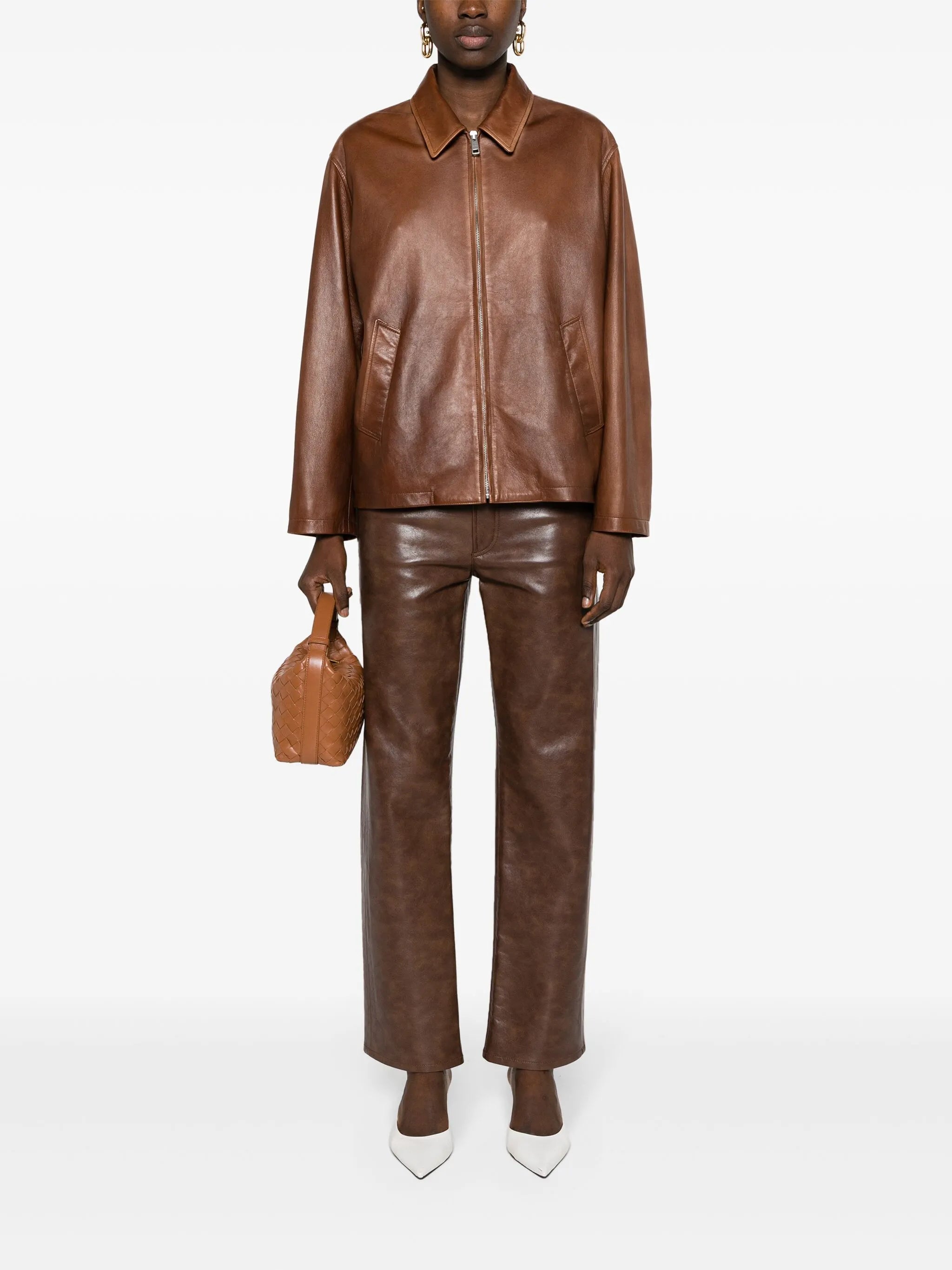 triangle-logo leather jacket