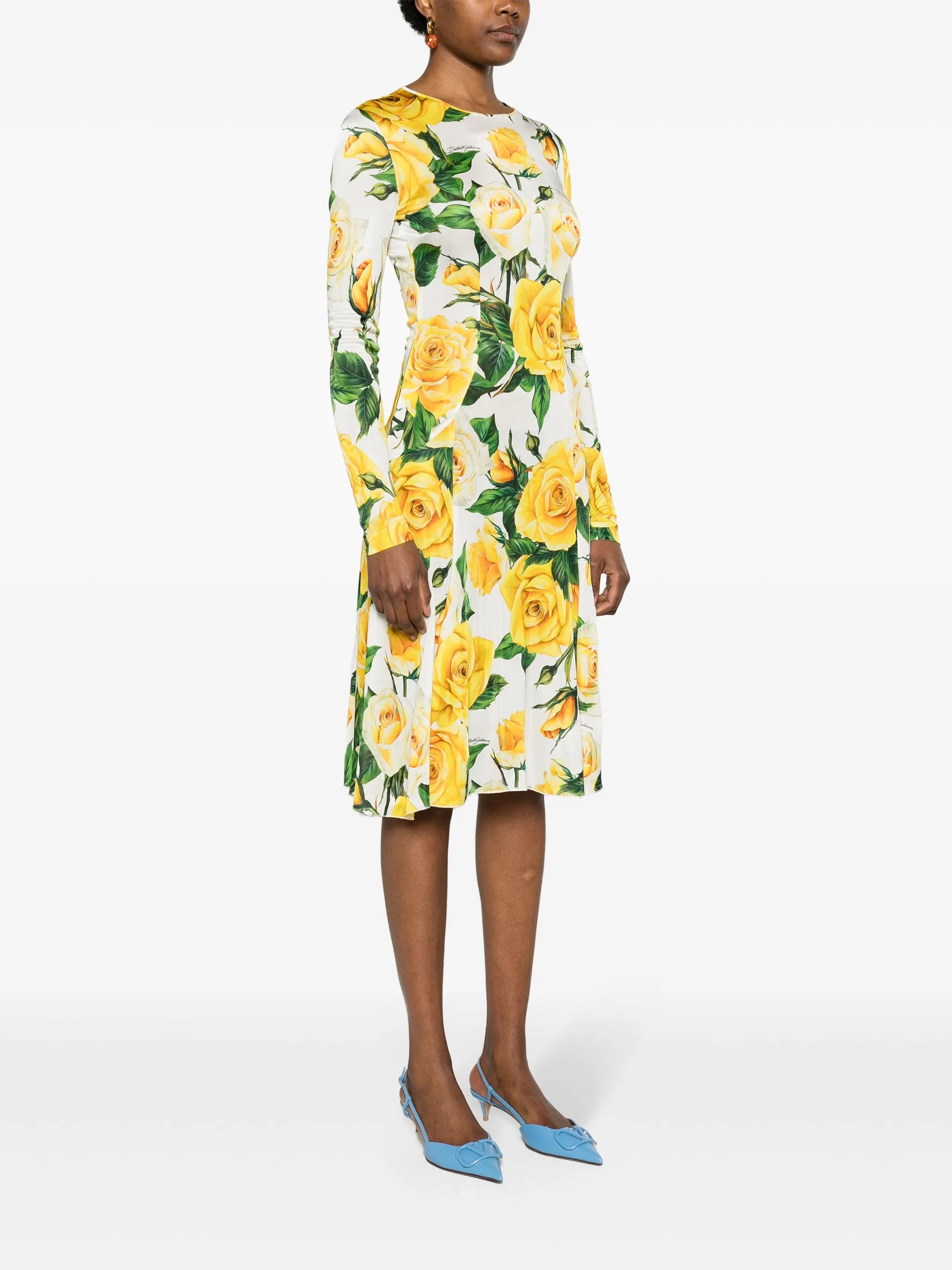 floral-print flared midi dress