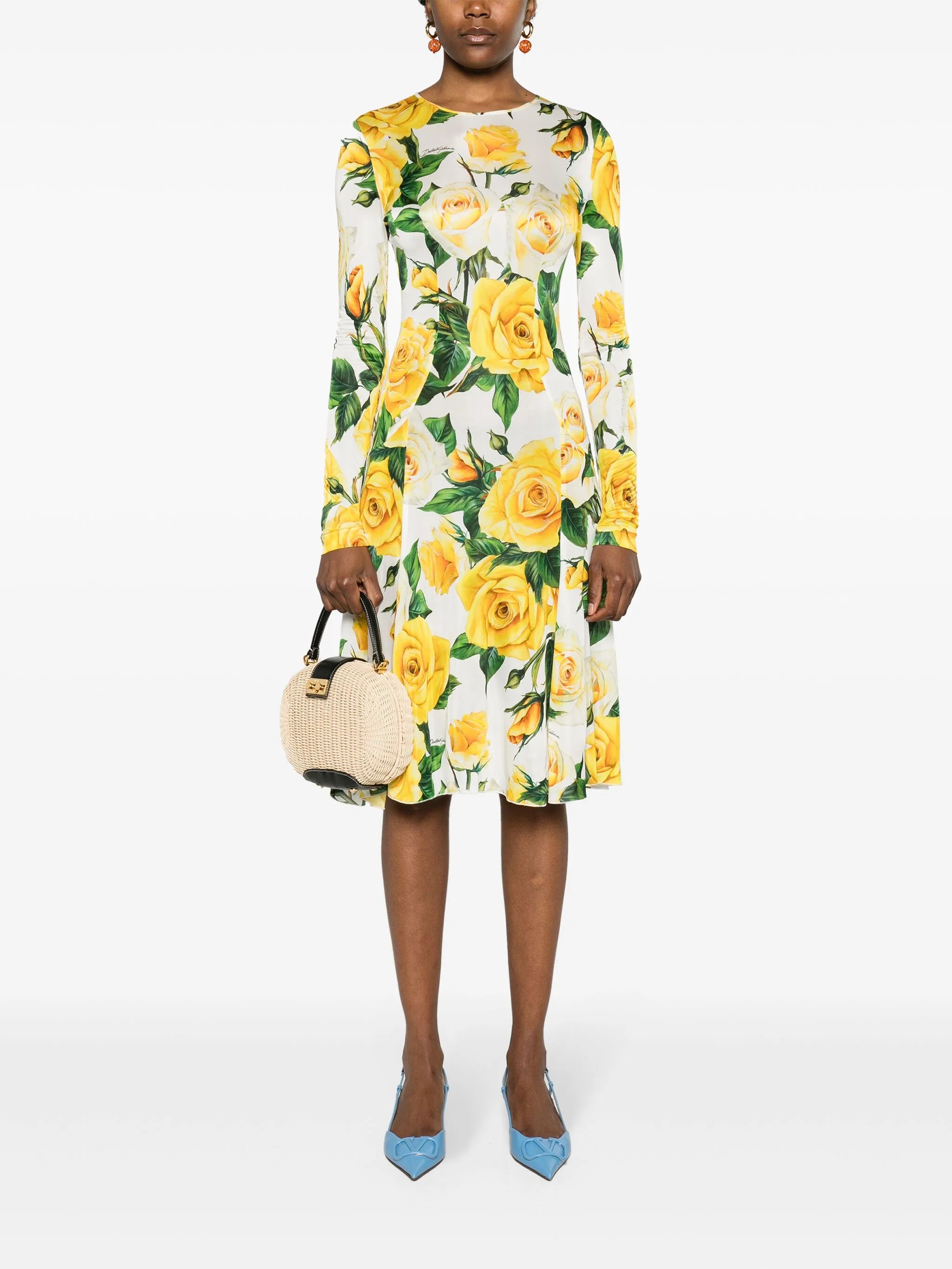 floral-print flared midi dress