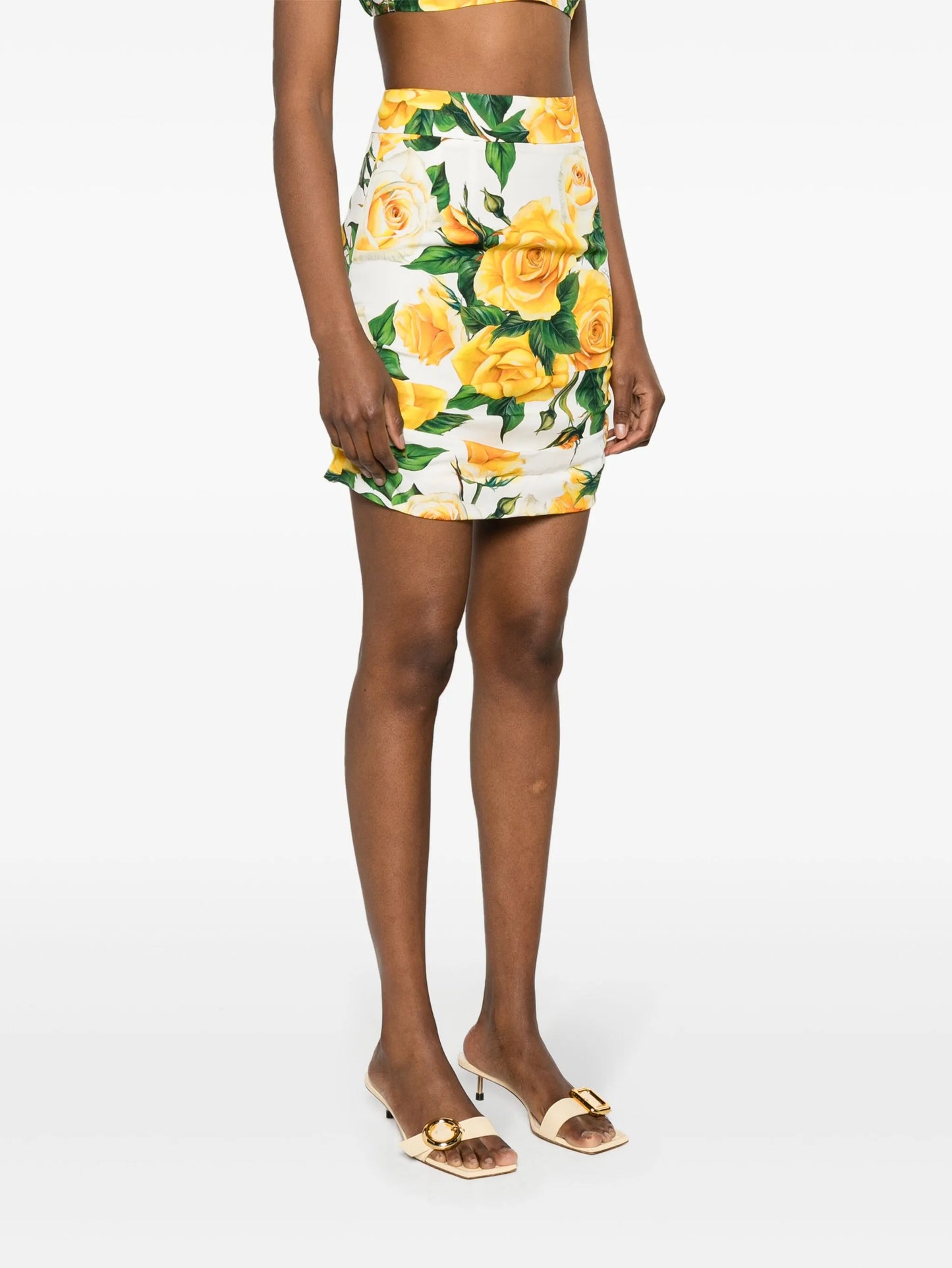 rose-print charmeuse miniskirt