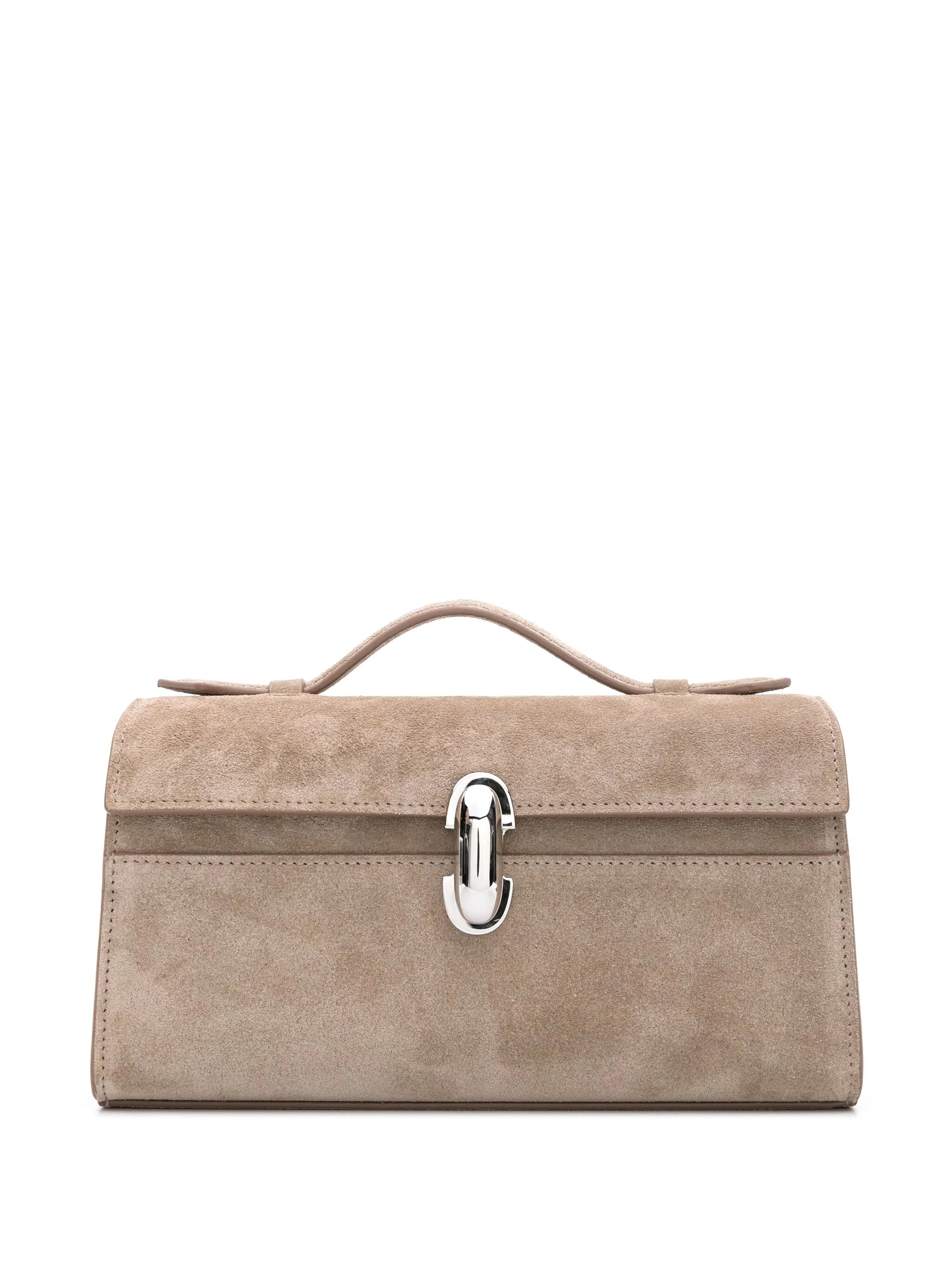 Symmetry suede clutch bag