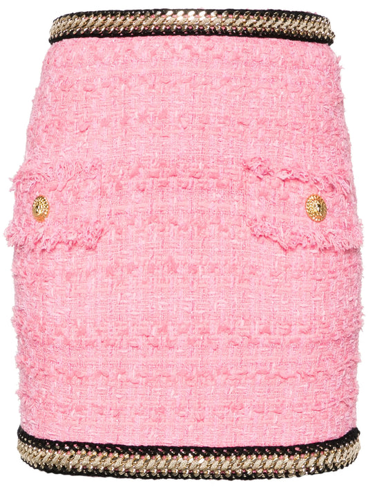 chain-embellished tweed miniskirt