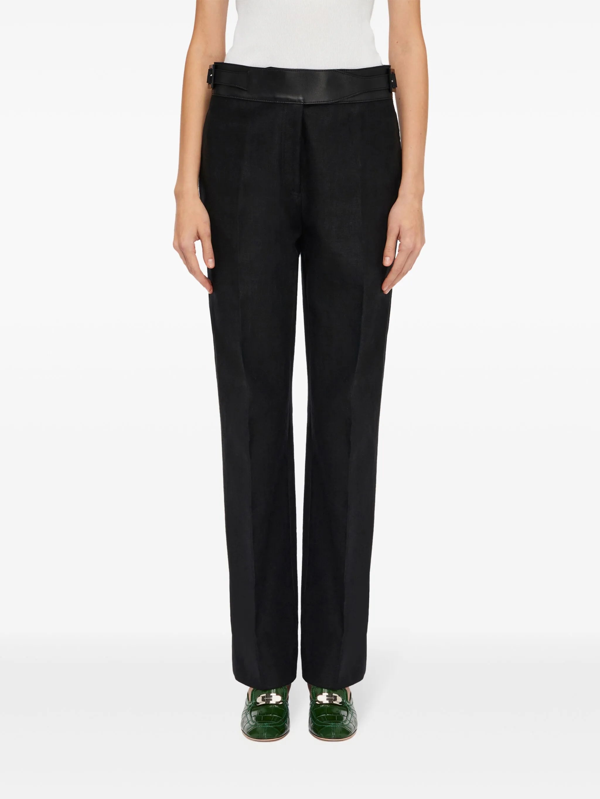 belted tailored linen trousers