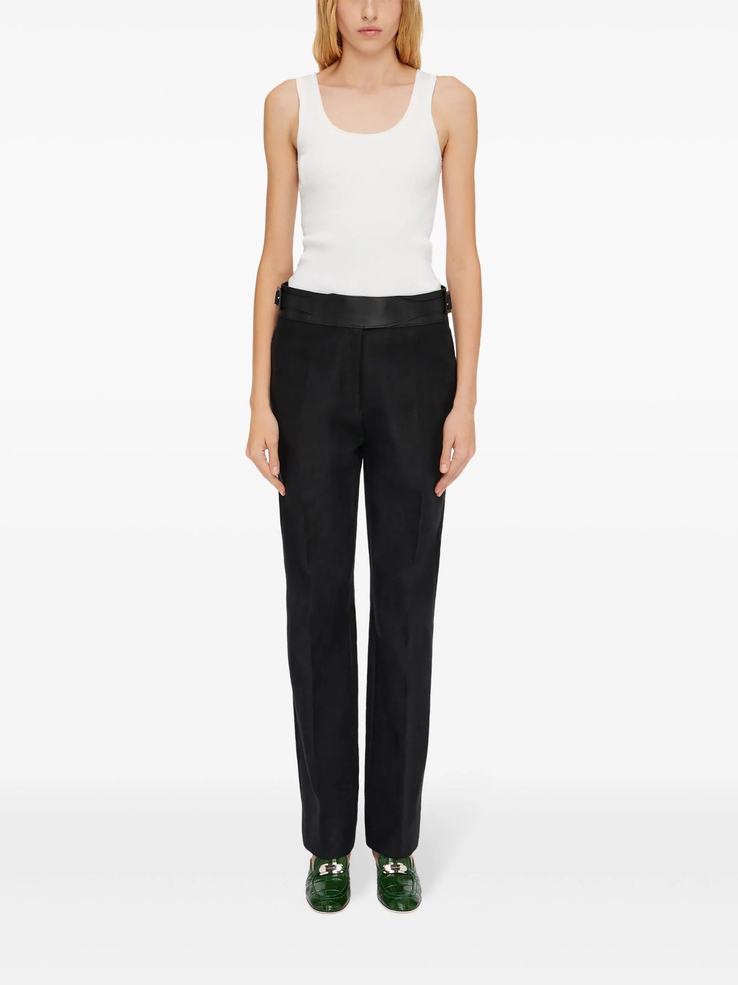 belted tailored linen trousers