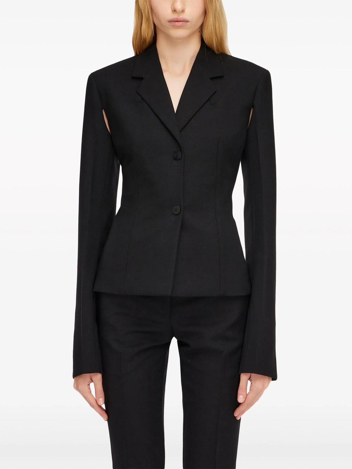 open-sleeves wool-blend blazer