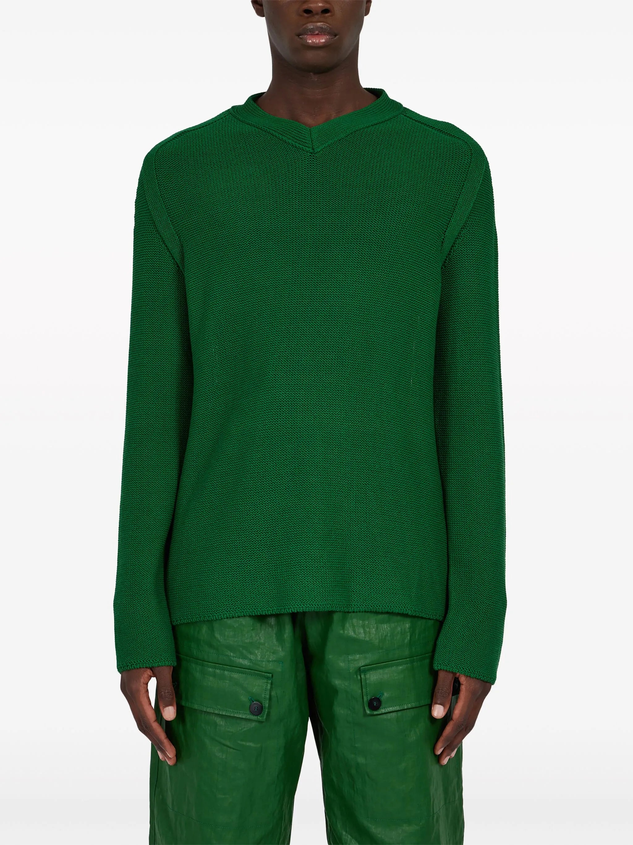 V-neck cotton-blend jumper