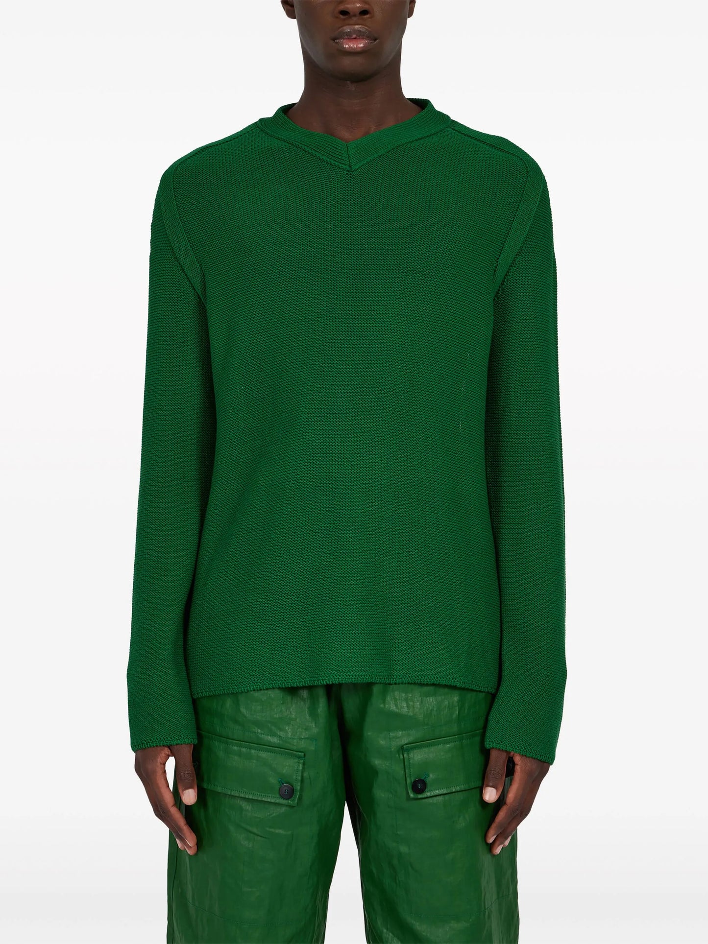 V-neck cotton-blend jumper