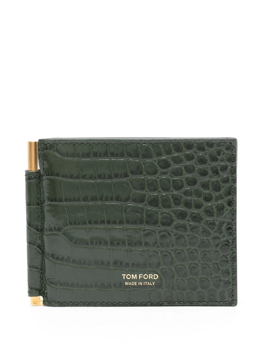 crocodile-effect leather wallet