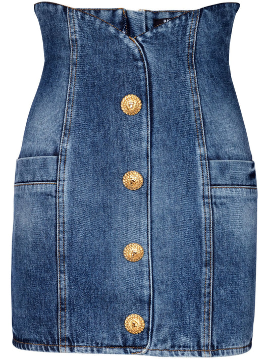 curved-waist denim miniskirt
