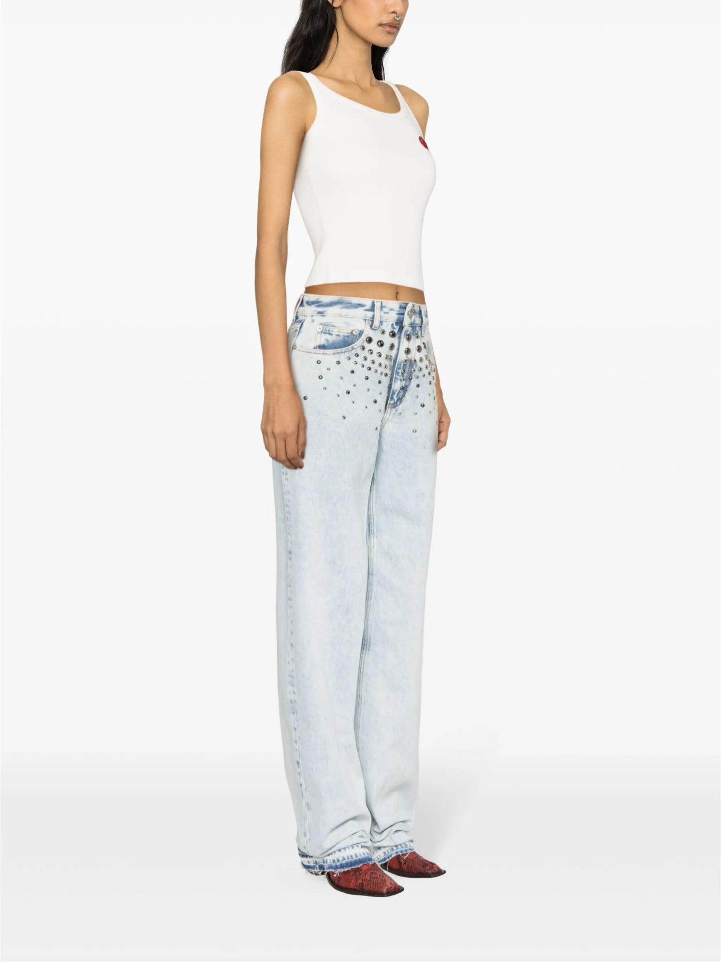 mid-rise studded wide-leg jeans