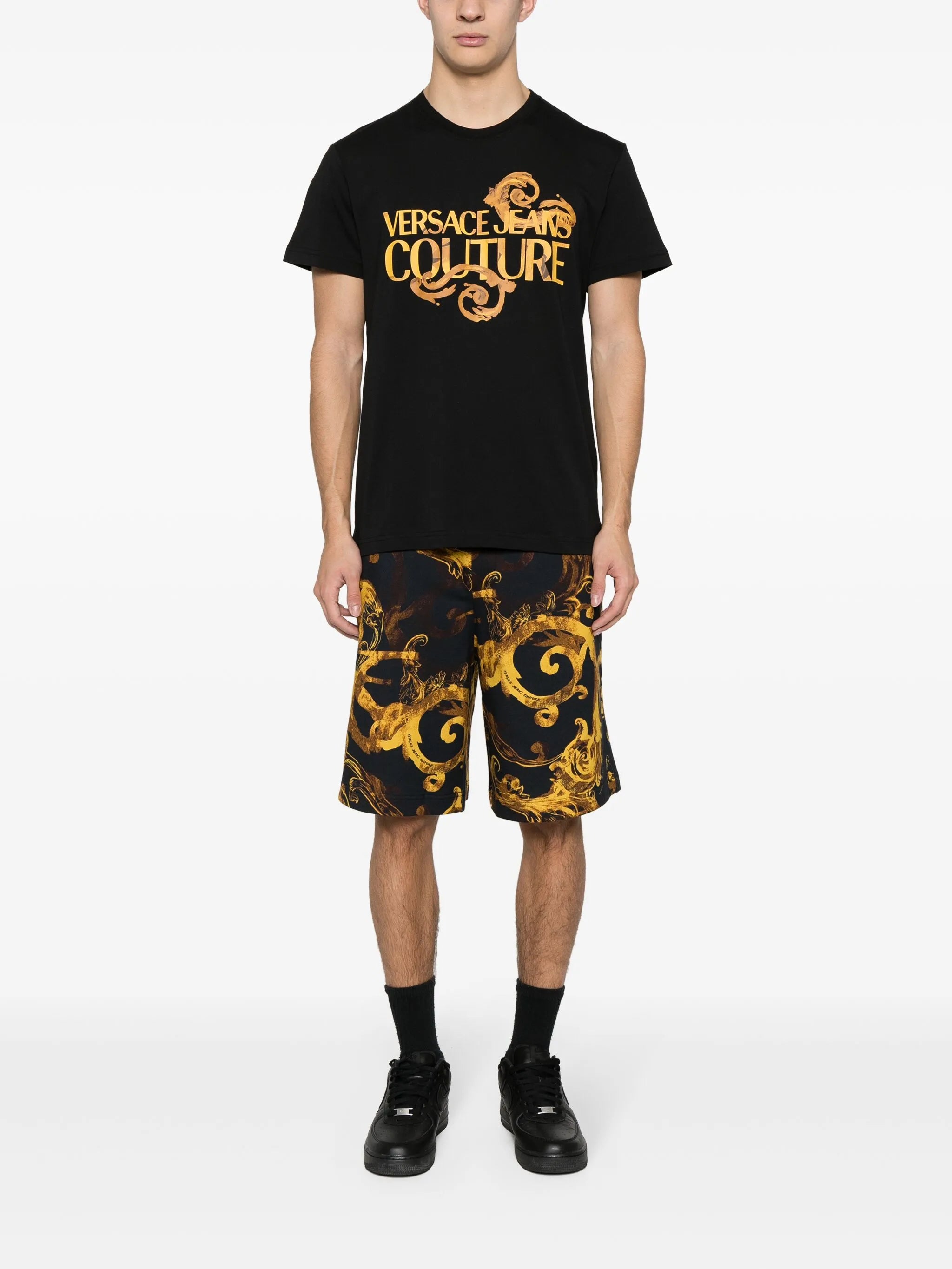 Barocco-print cotton track shorts