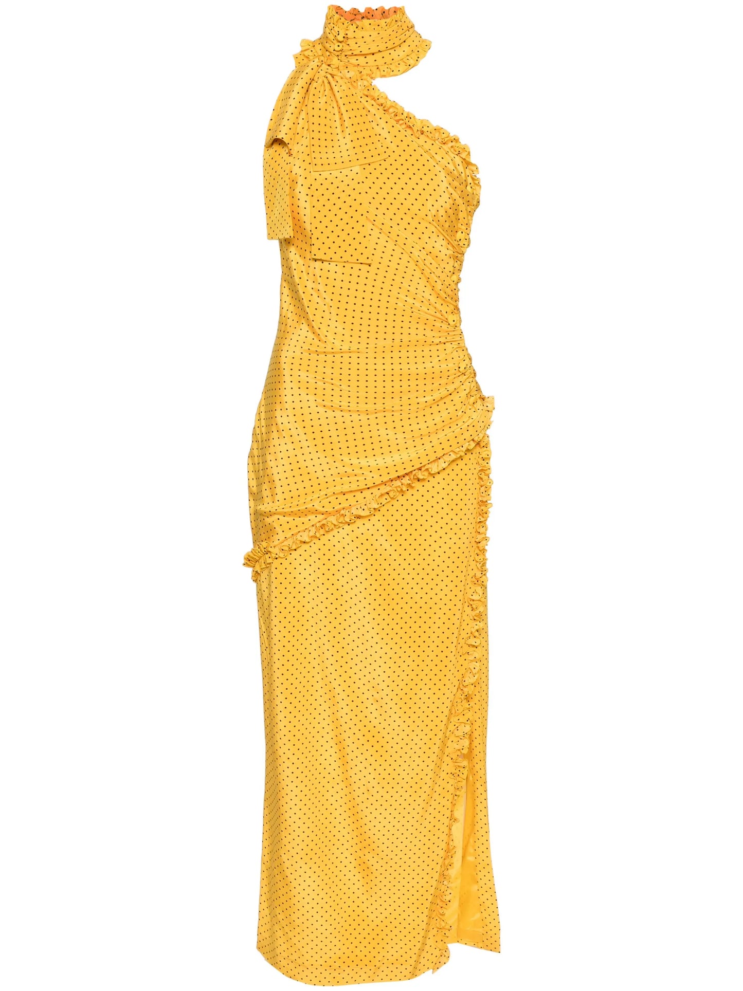 polka-dot frilled maxi dress