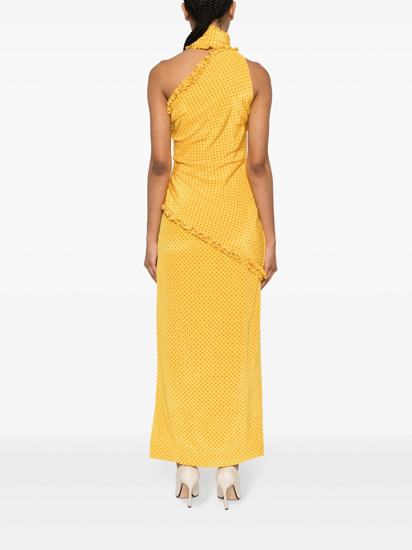 polka-dot frilled maxi dress