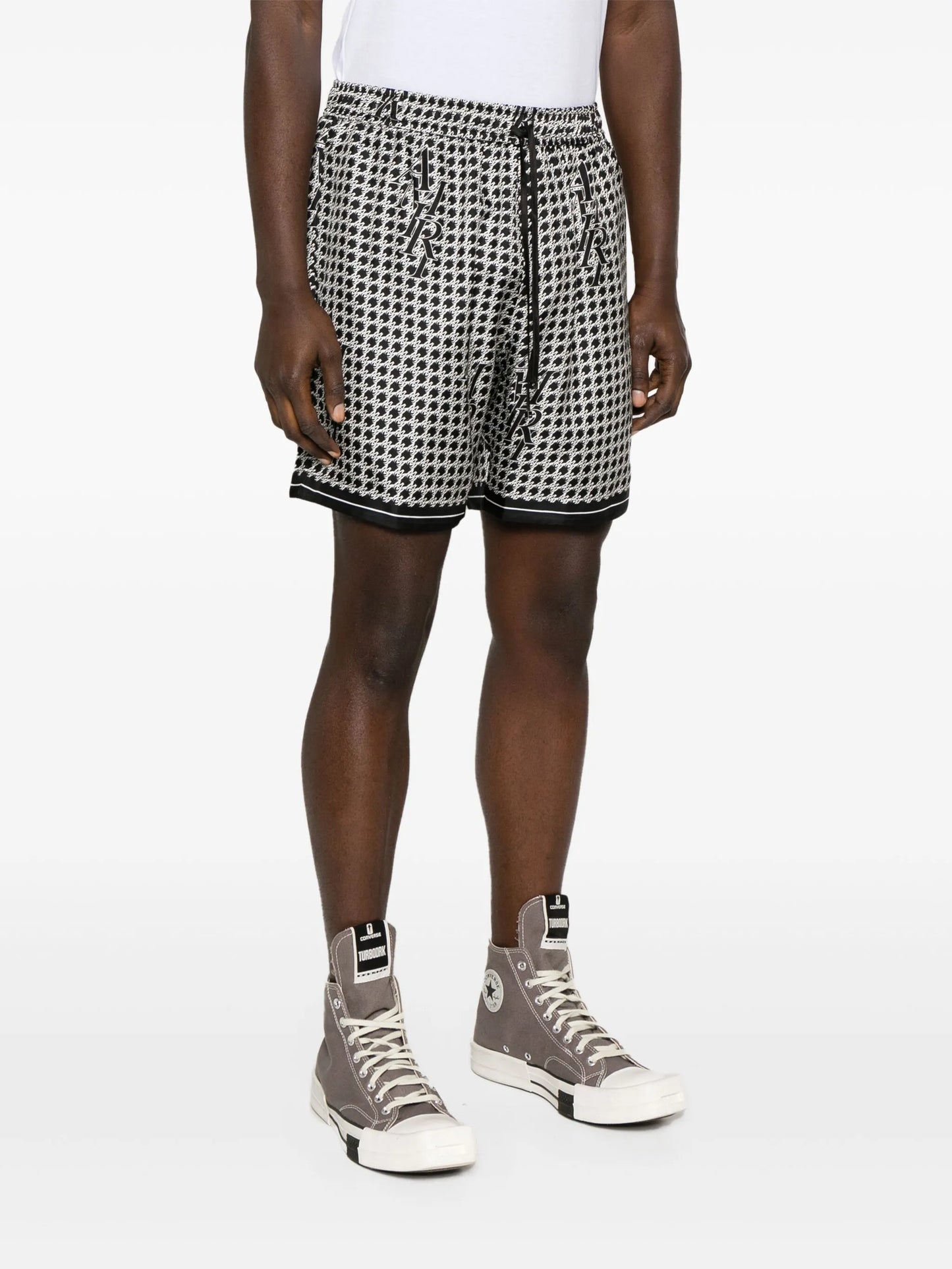 Staggard printed silk shorts