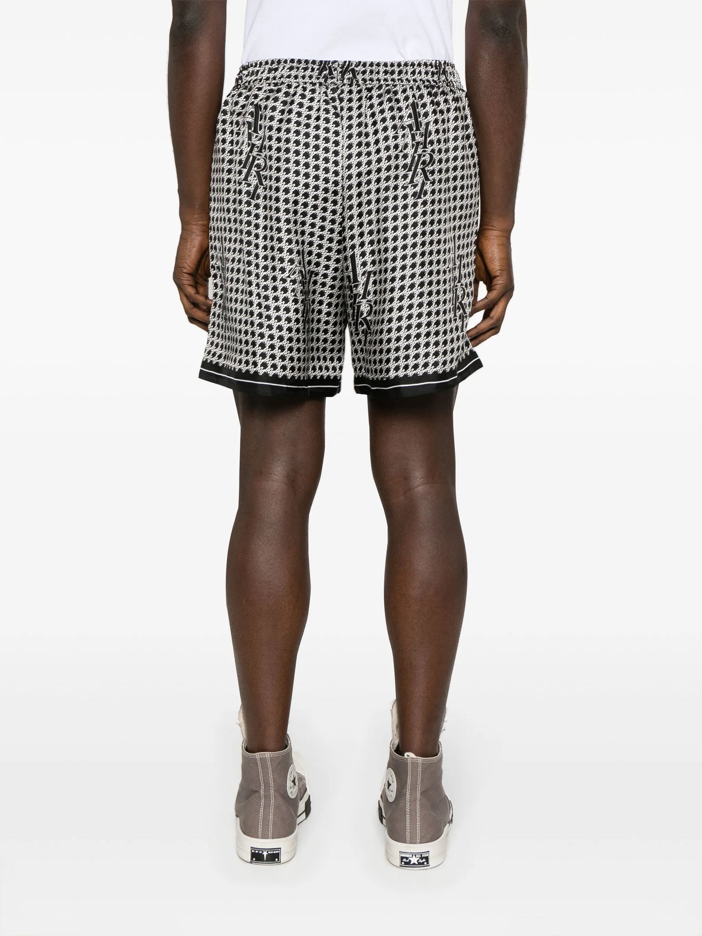 Staggard printed silk shorts