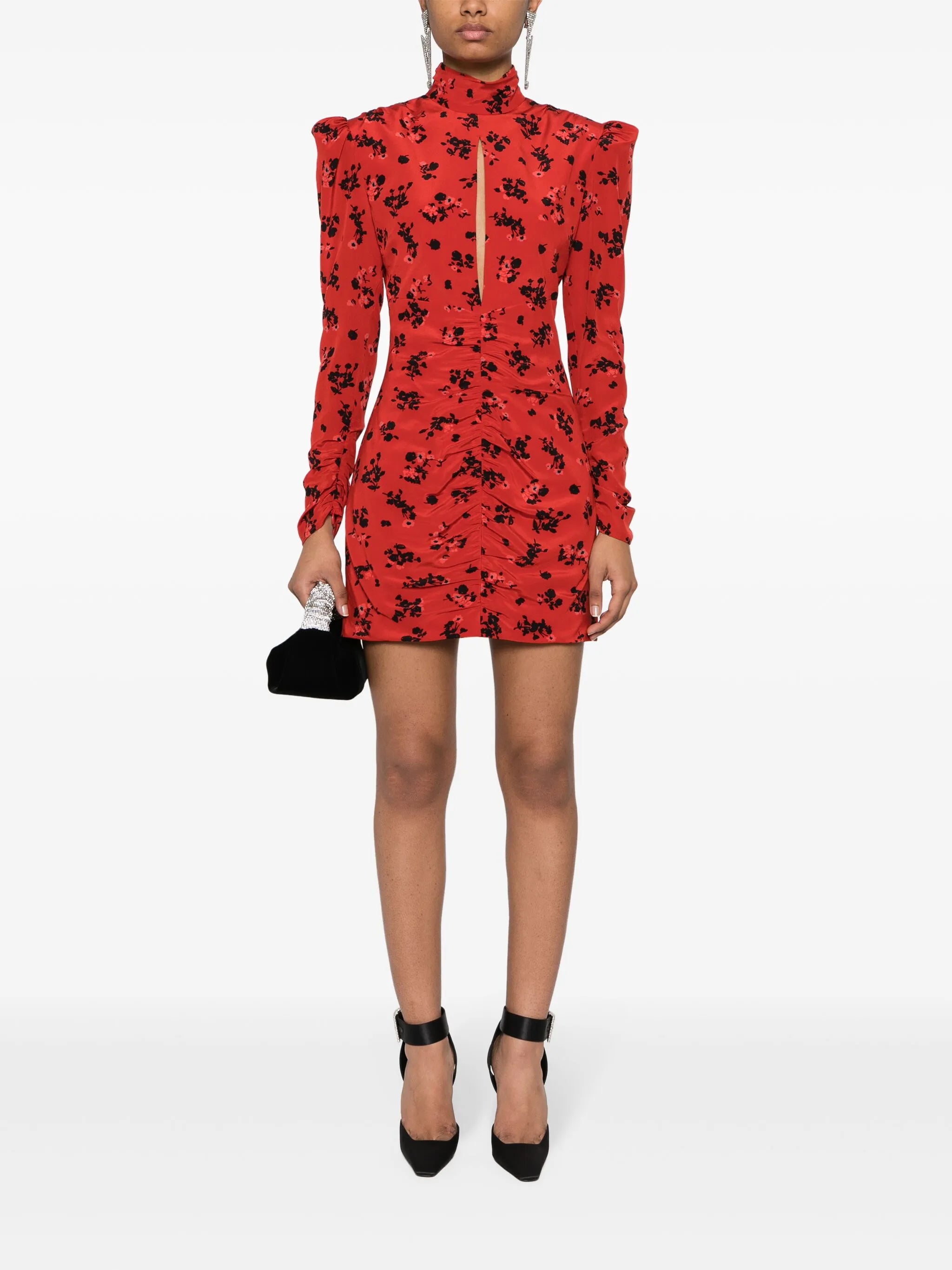 floral-print silk mini dress