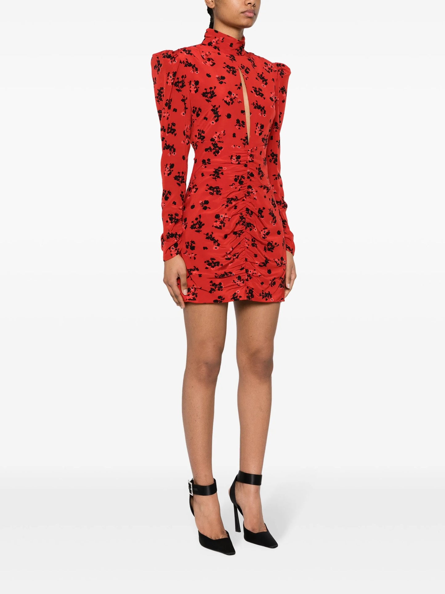 floral-print silk mini dress