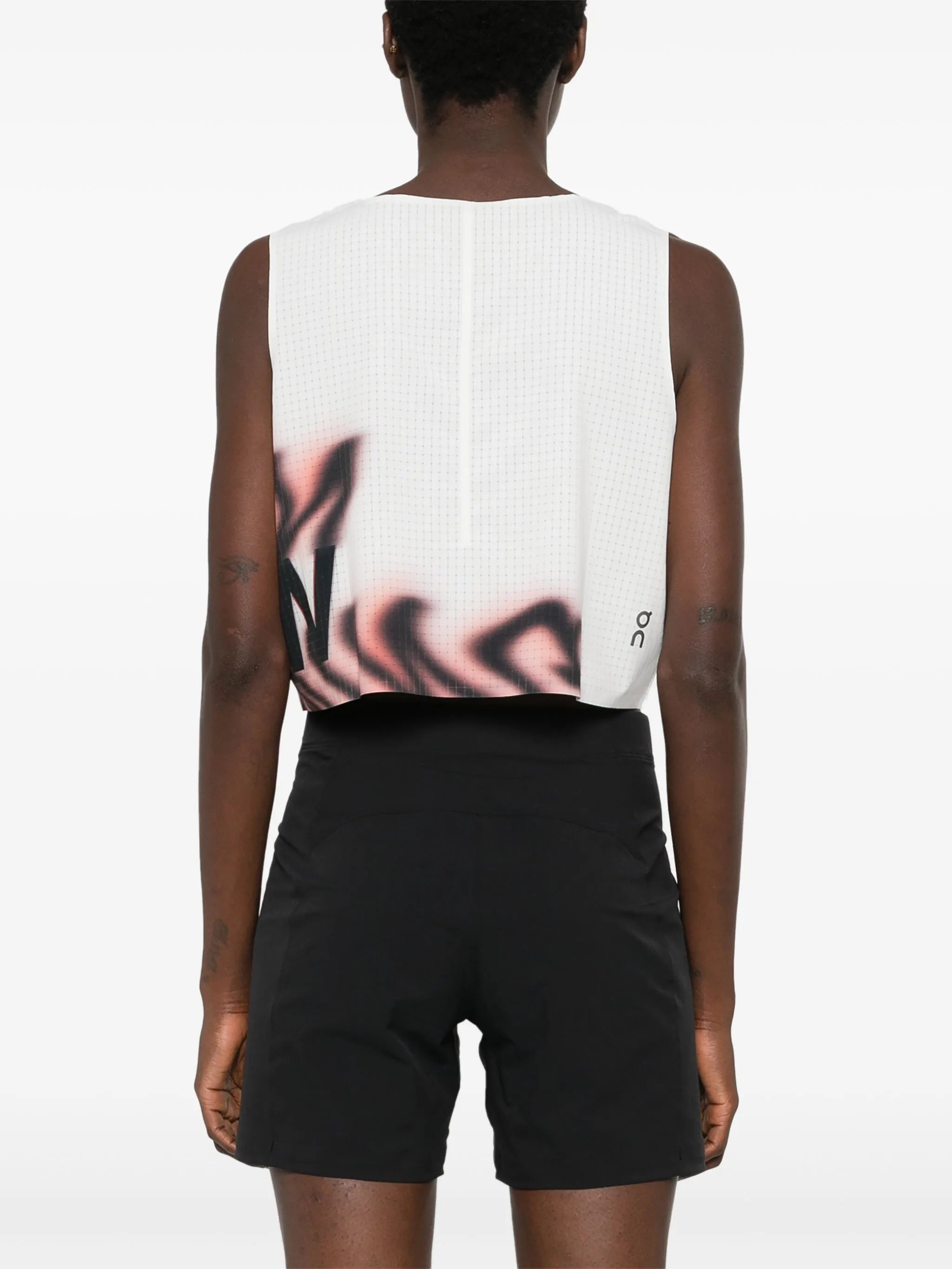 windowpane-print sleeveless performance top