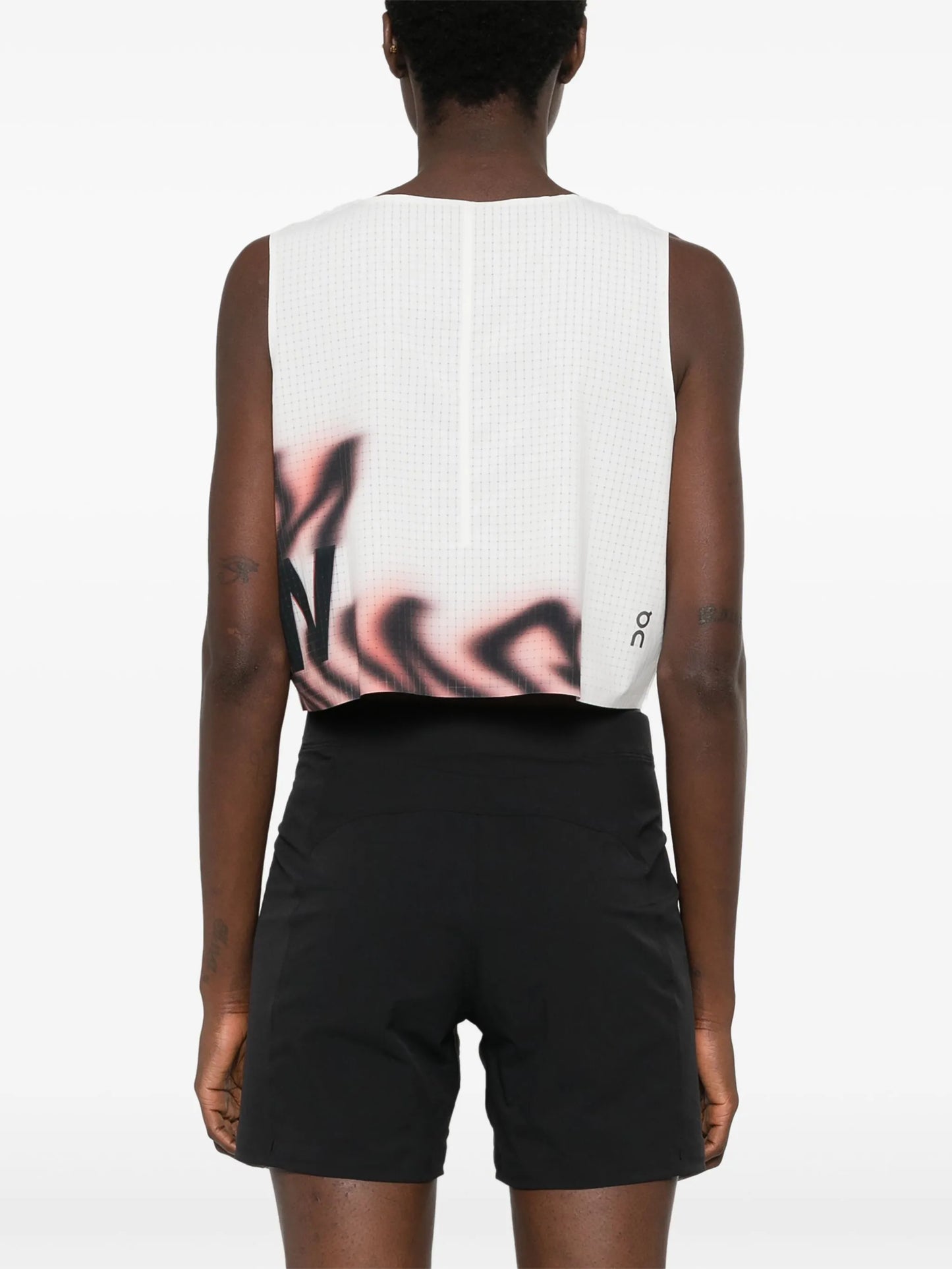 windowpane-print sleeveless performance top