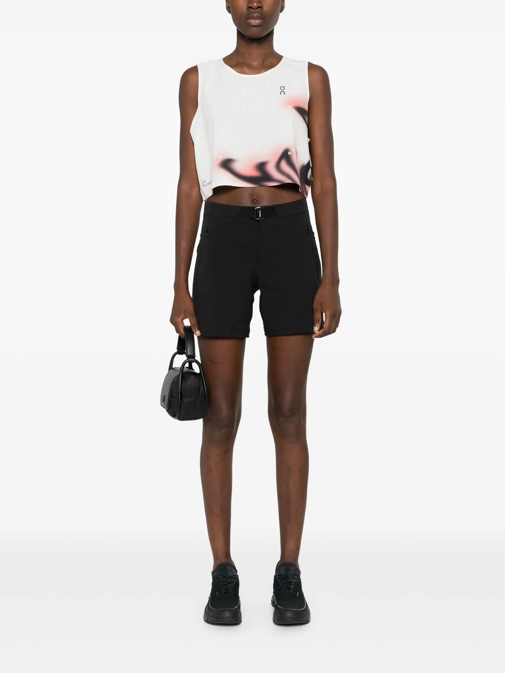 windowpane-print sleeveless performance top