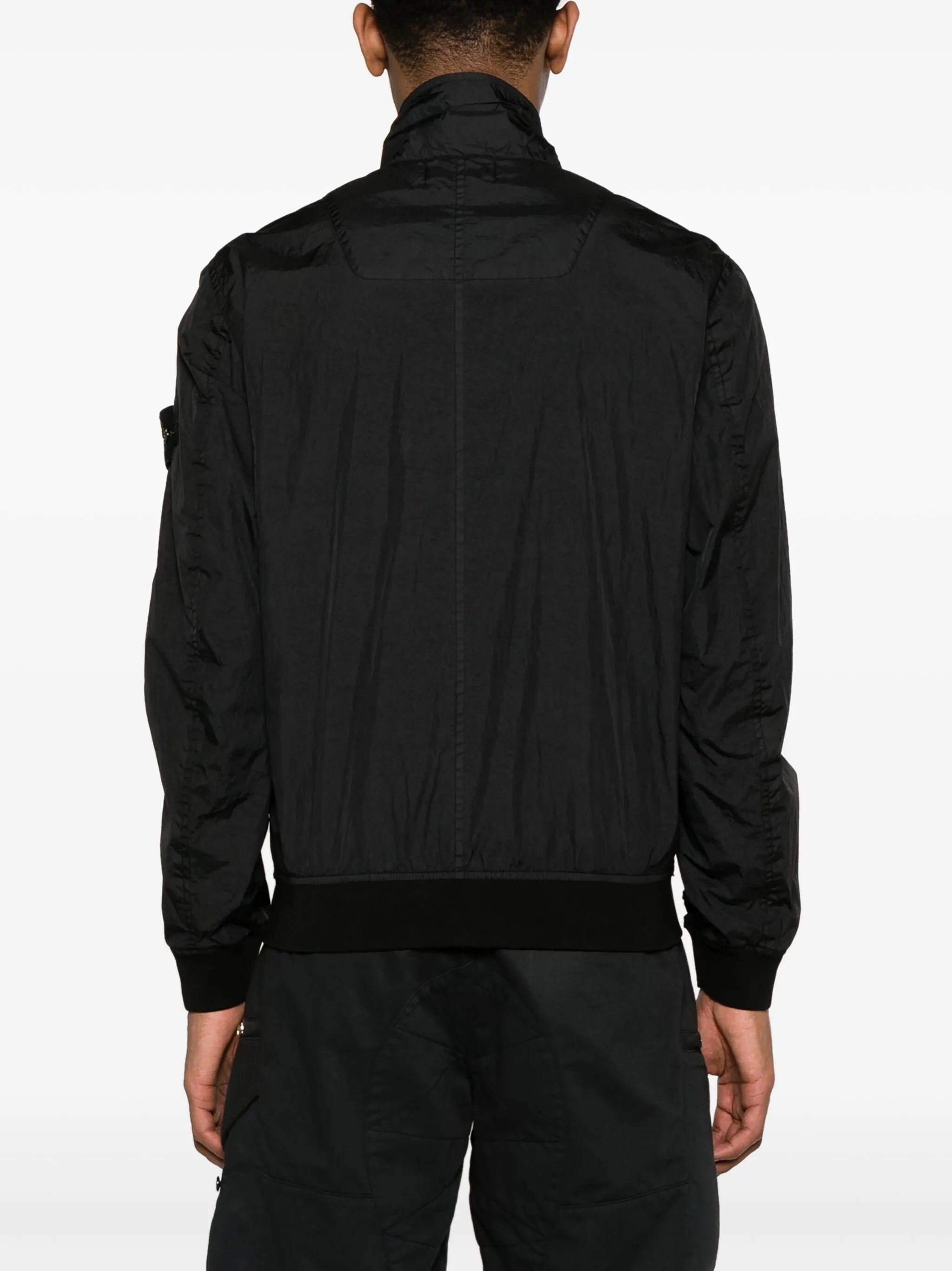 Compass-badge crinkle bomber jacket