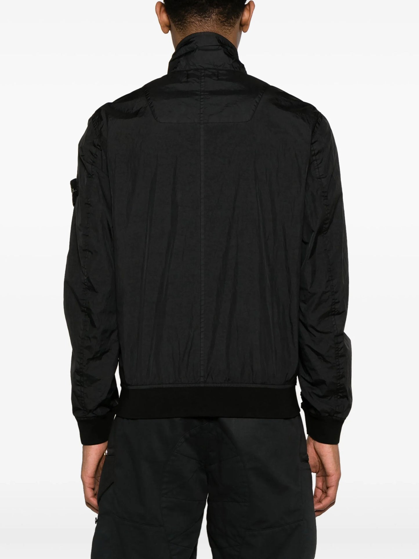 Compass-badge crinkle bomber jacket
