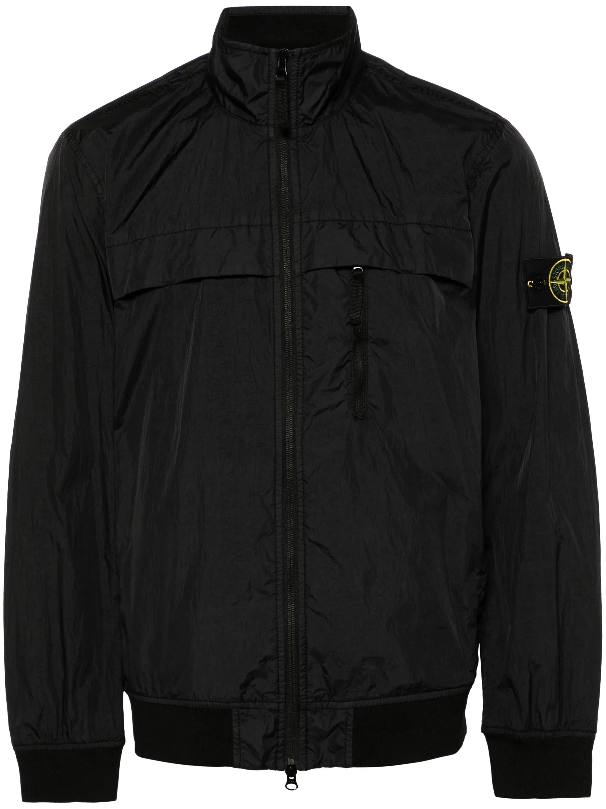 Compass-badge crinkle bomber jacket