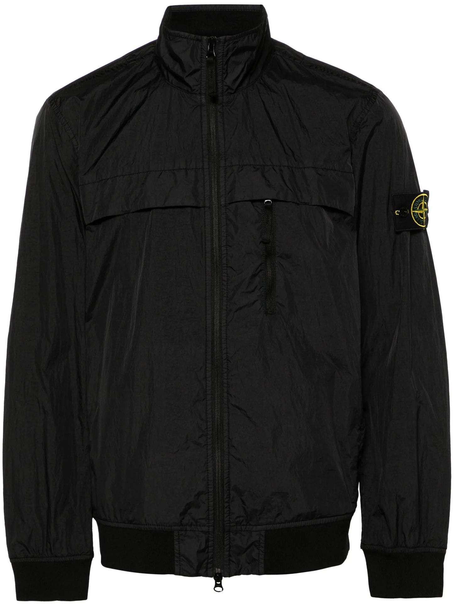 Compass-badge crinkle bomber jacket