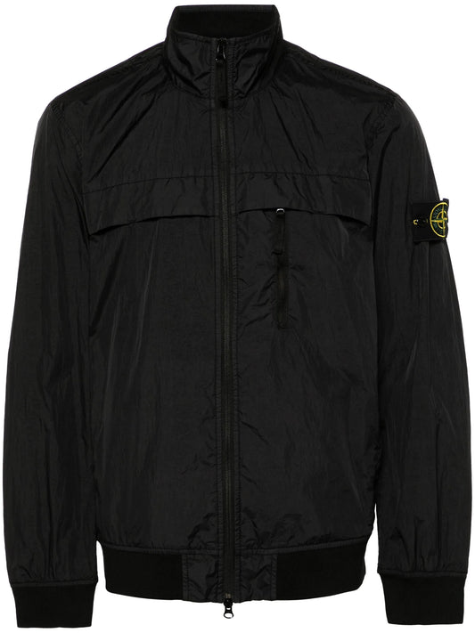 Compass-badge crinkle bomber jacket