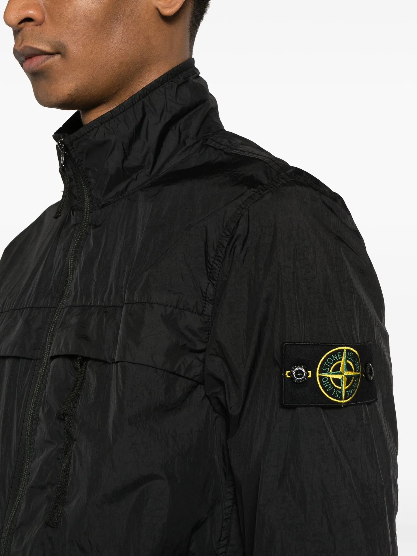 Compass-badge crinkle bomber jacket