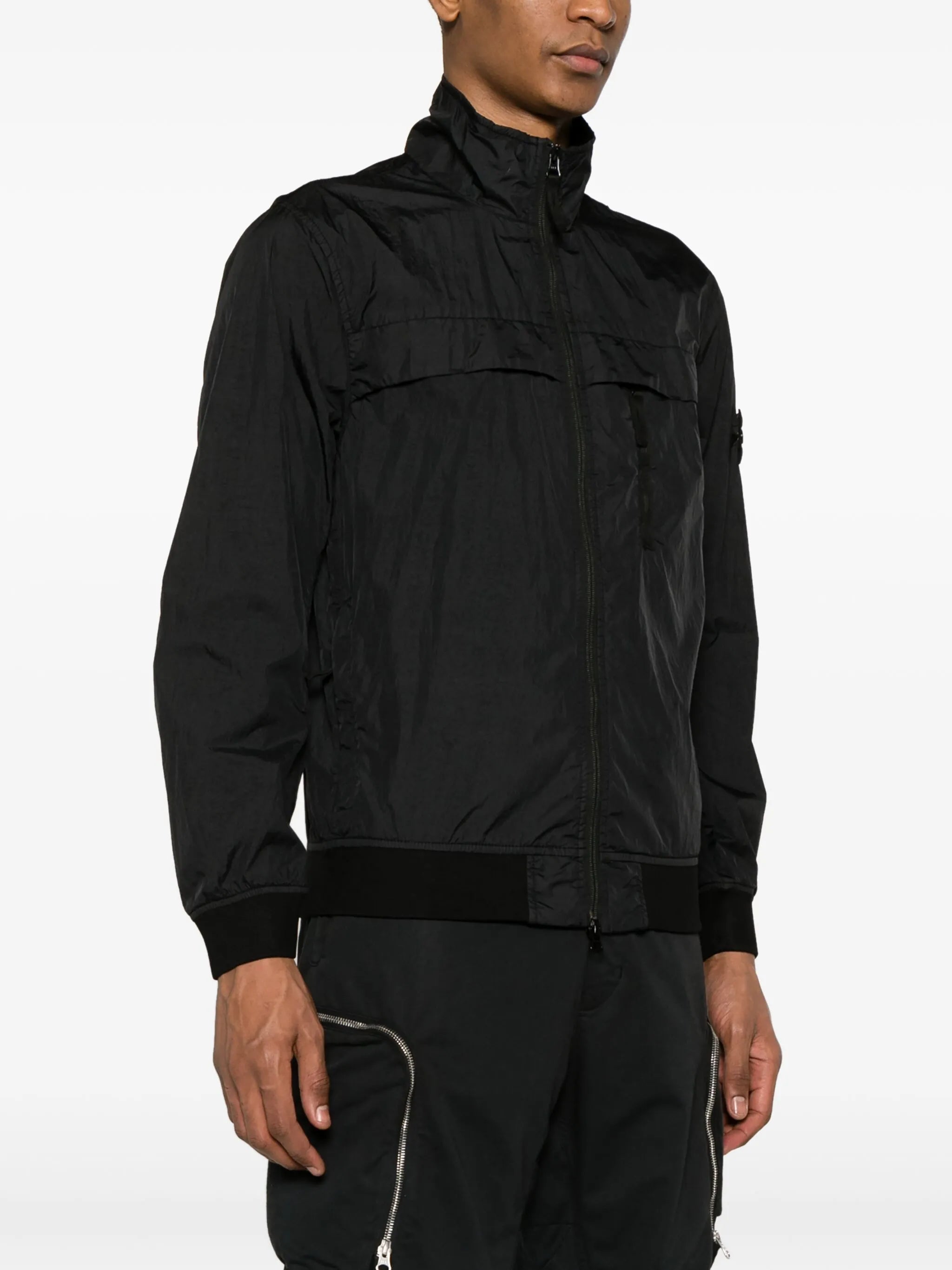 Compass-badge crinkle bomber jacket