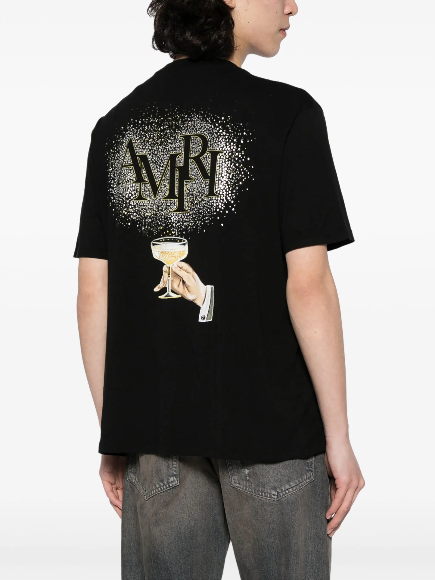 Champagne crystal-embellished T-shirt