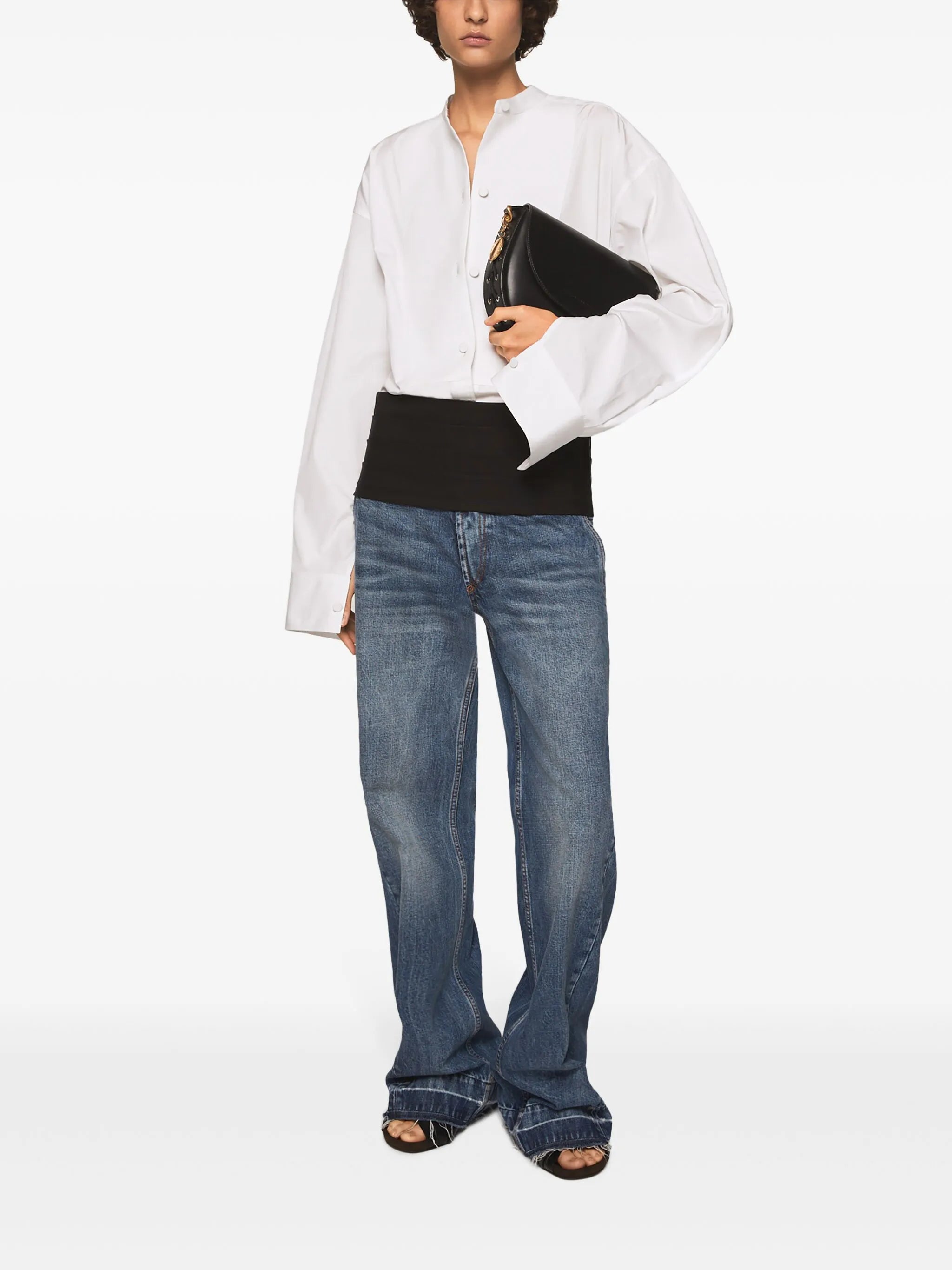 tuxedo-embellished wide-leg jeans