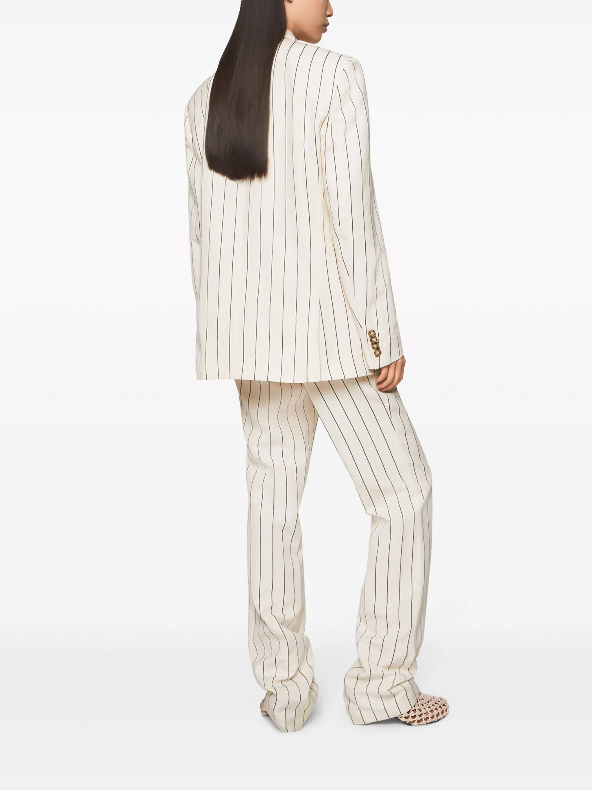 pinstriped mid-rise straight-leg trousers