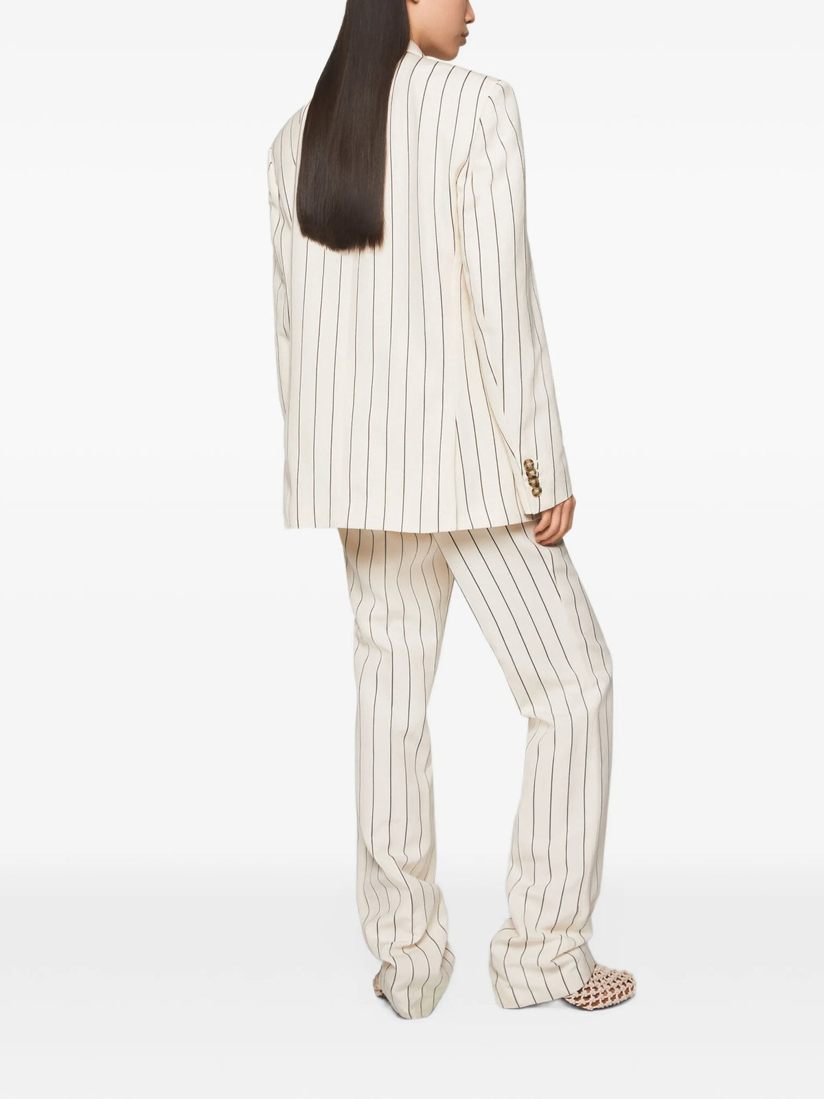 pinstriped mid-rise straight-leg trousers