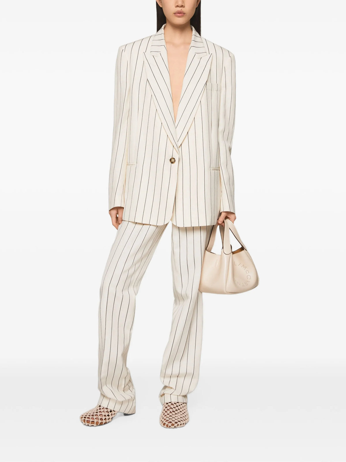 pinstriped mid-rise straight-leg trousers