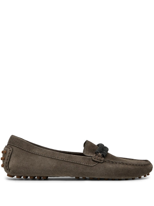 Monili-trim leather loafers