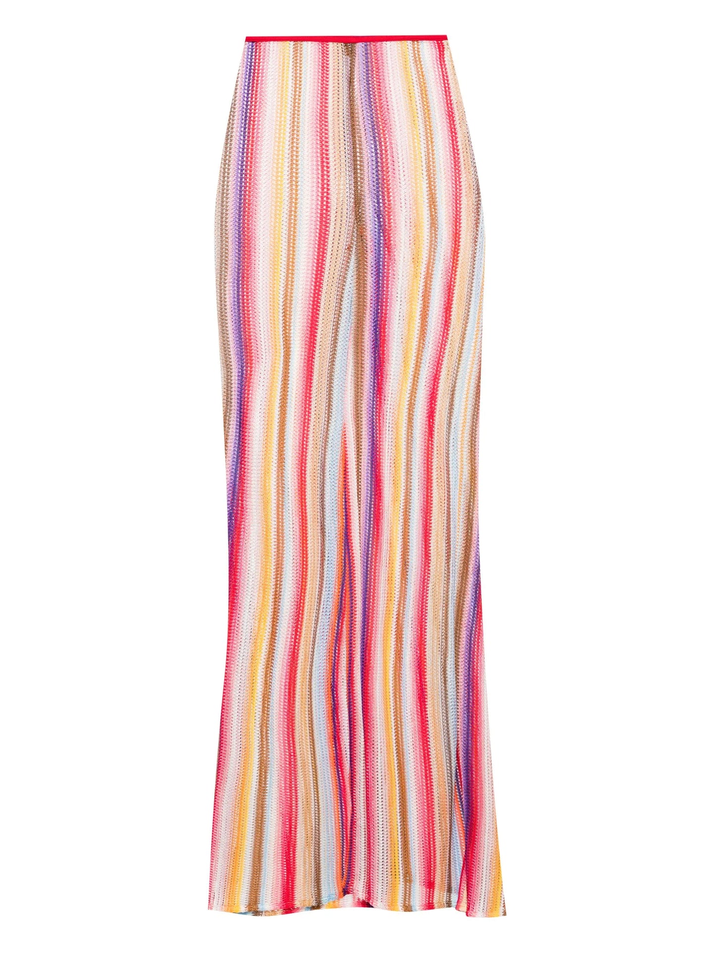 striped crochet-knit flared trousers