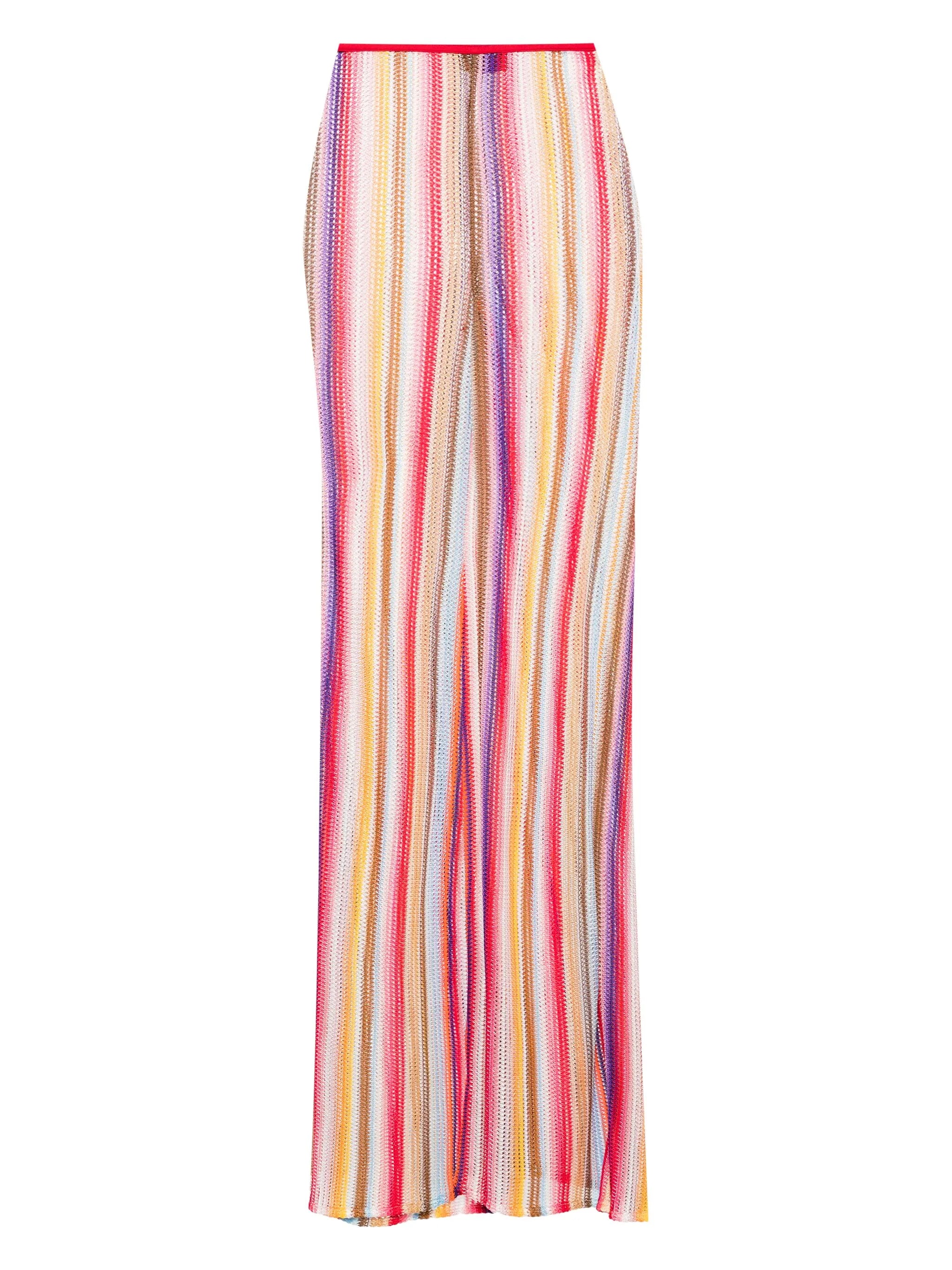 striped crochet-knit flared trousers