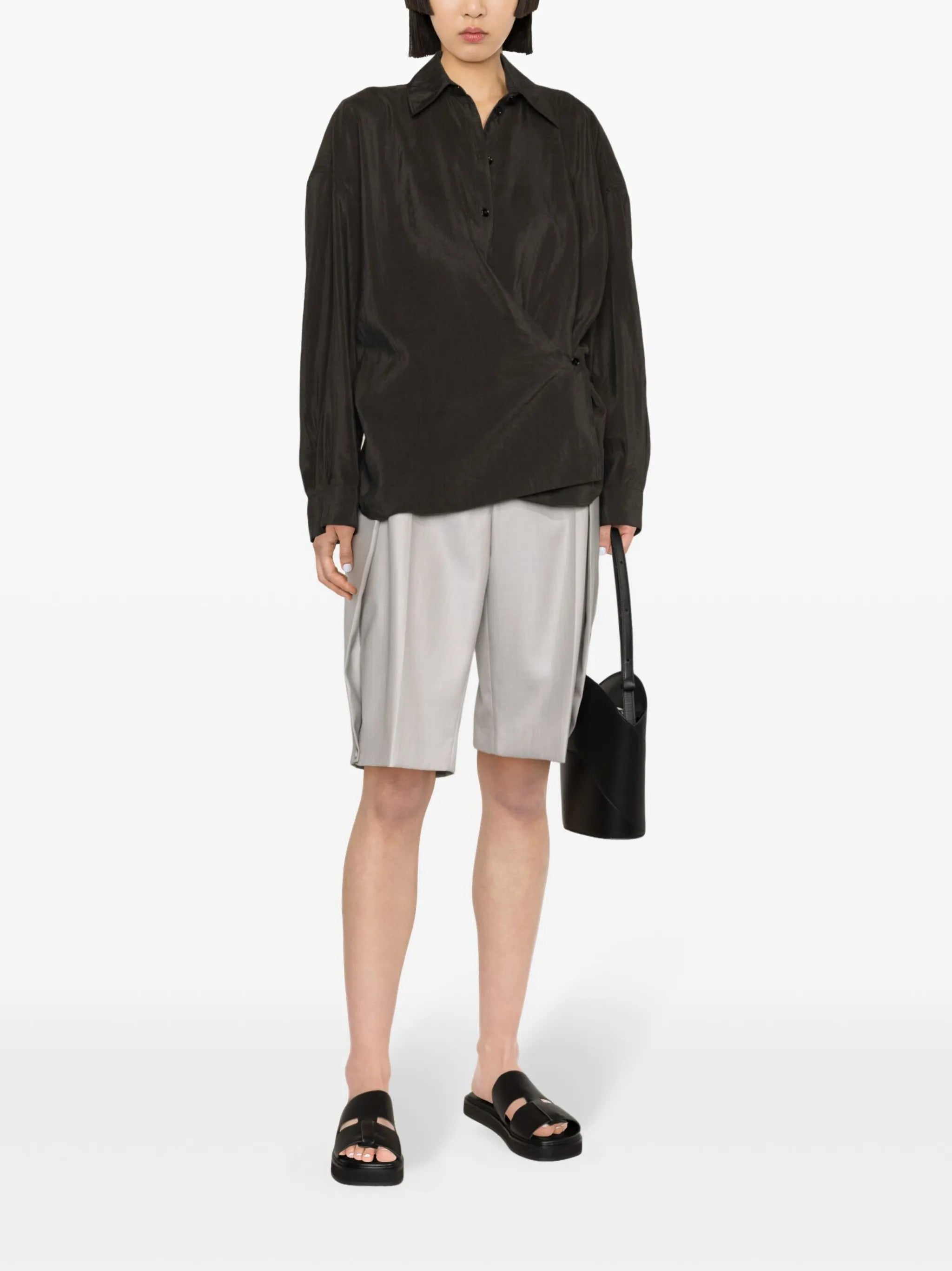 straight-collar twisted shirt