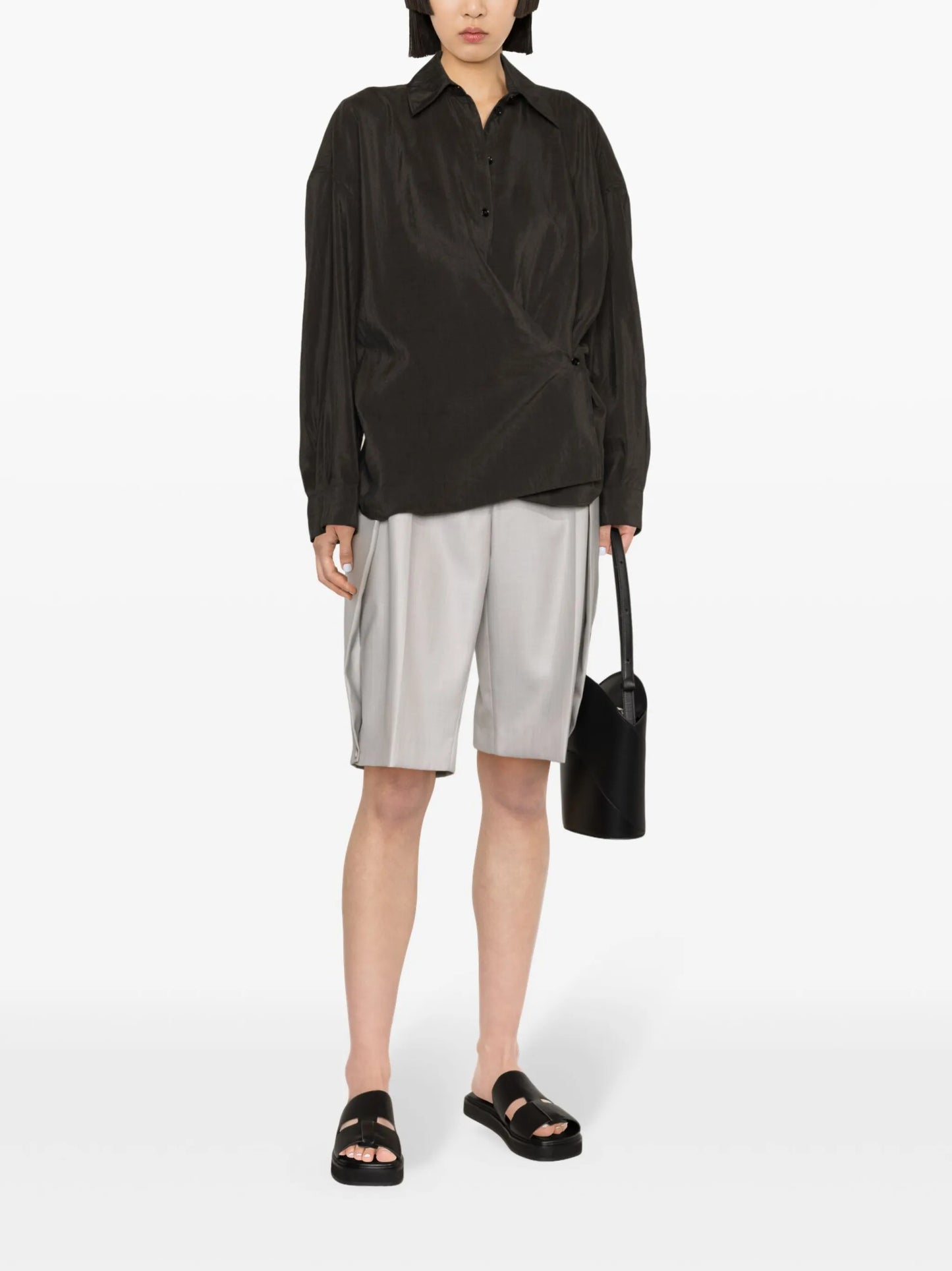 straight-collar twisted shirt